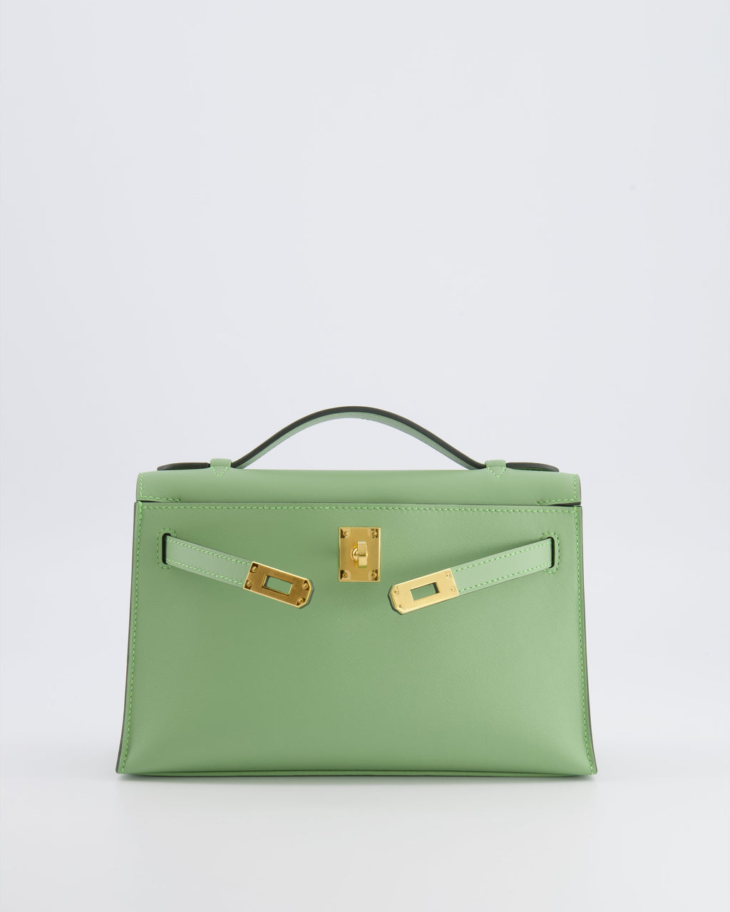 *HOT COLOUR* Hermès Mini Kelly Pochette Bag in Vert Criquet Swift Leather with Gold Hardware