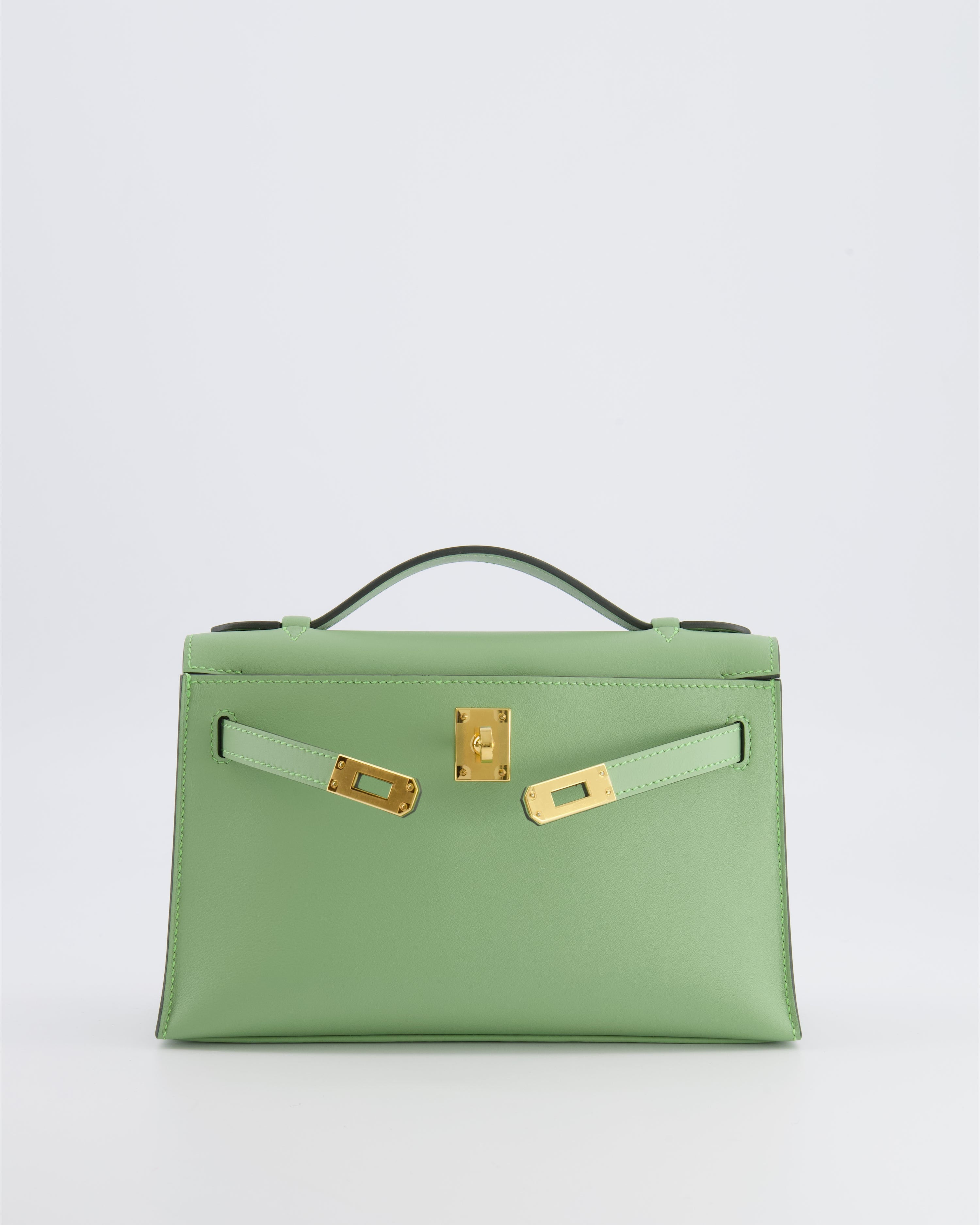 *HOT COLOUR* Hermès Mini Kelly Pochette Bag in Vert Criquet Swift Leather with Gold Hardware