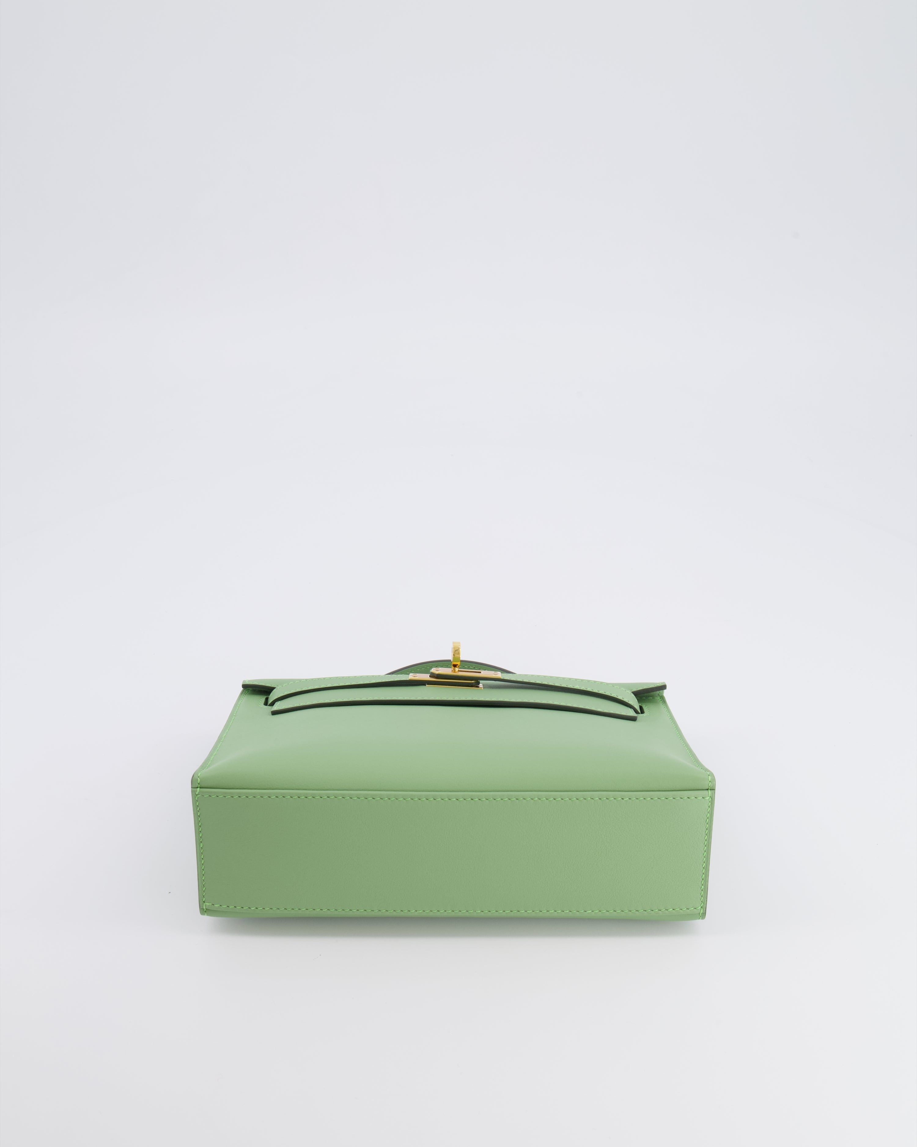*HOT COLOUR* Hermès Mini Kelly Pochette Bag in Vert Criquet Swift Leather with Gold Hardware
