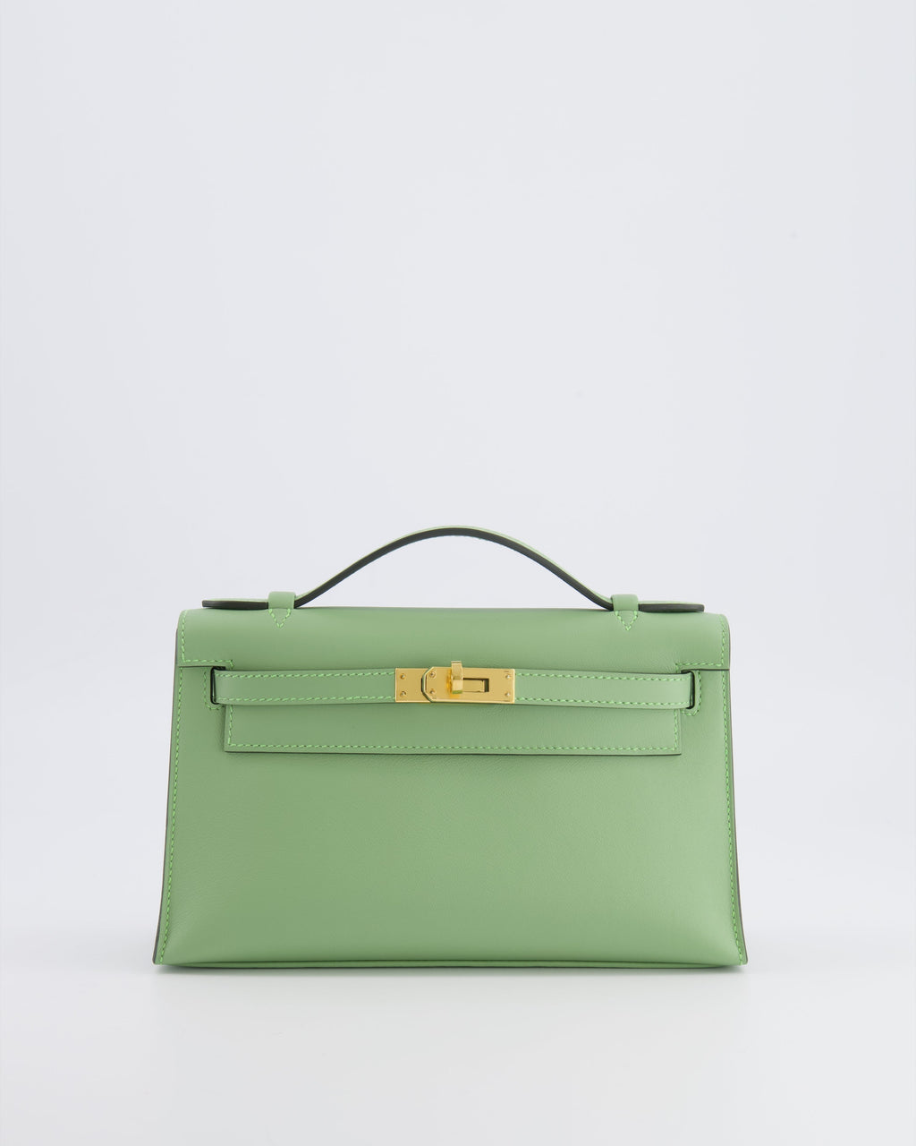 *HOT COLOUR* Hermès Mini Kelly Pochette Bag in Vert Criquet Swift Leather with Gold Hardware