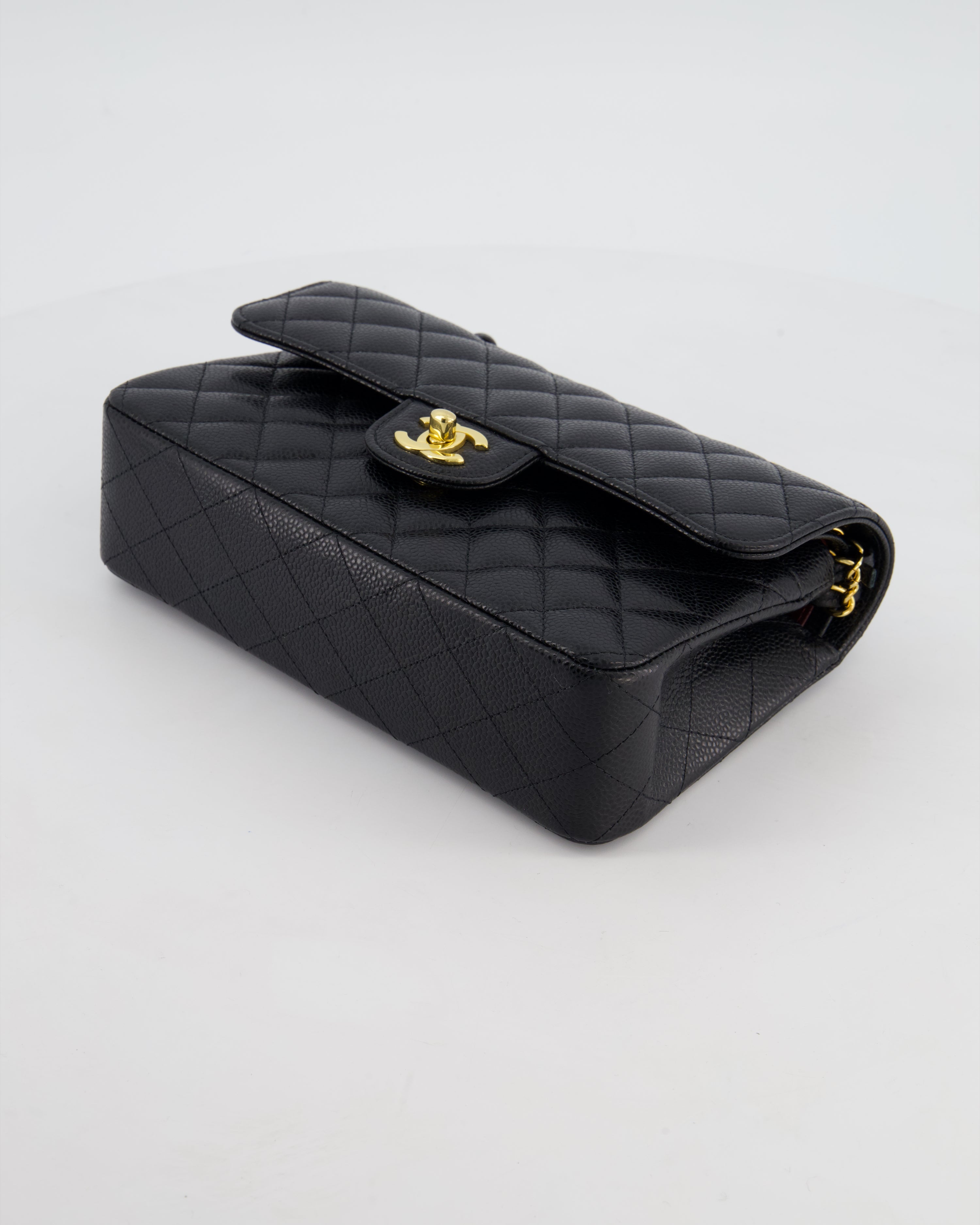 Chanel Black Small Classic Double Flap Bag in Caviar Leather with Gold Hardware