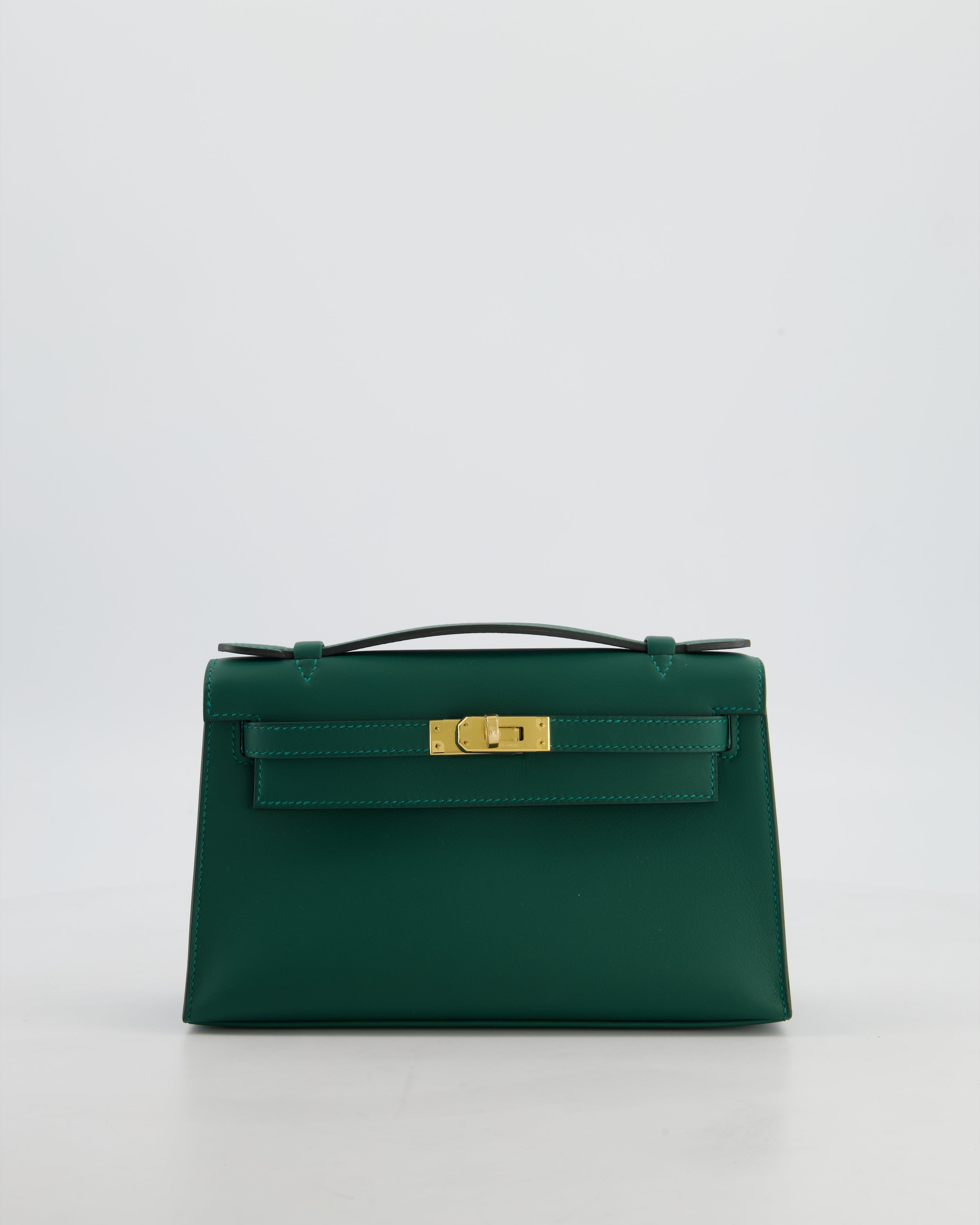*RARE* Hermès Mini Kelly Pochette Bag in Vert Moyen Swift Leather with Gold Hardware