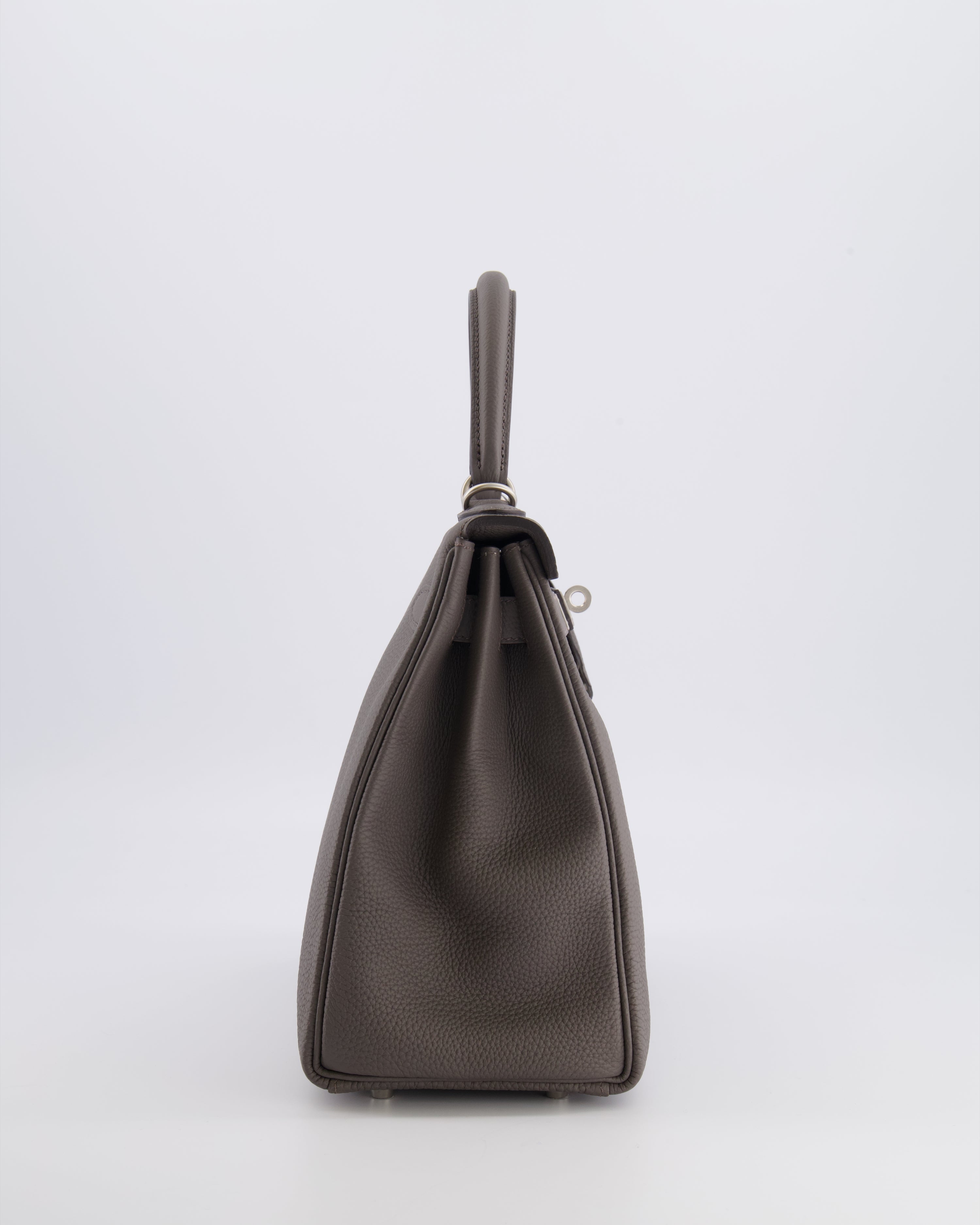 Hermès Kelly 28 Retourne HSS Bag in Gris Etain Togo Leather with Gris Perle Interior and Brushed Palladium Hardware