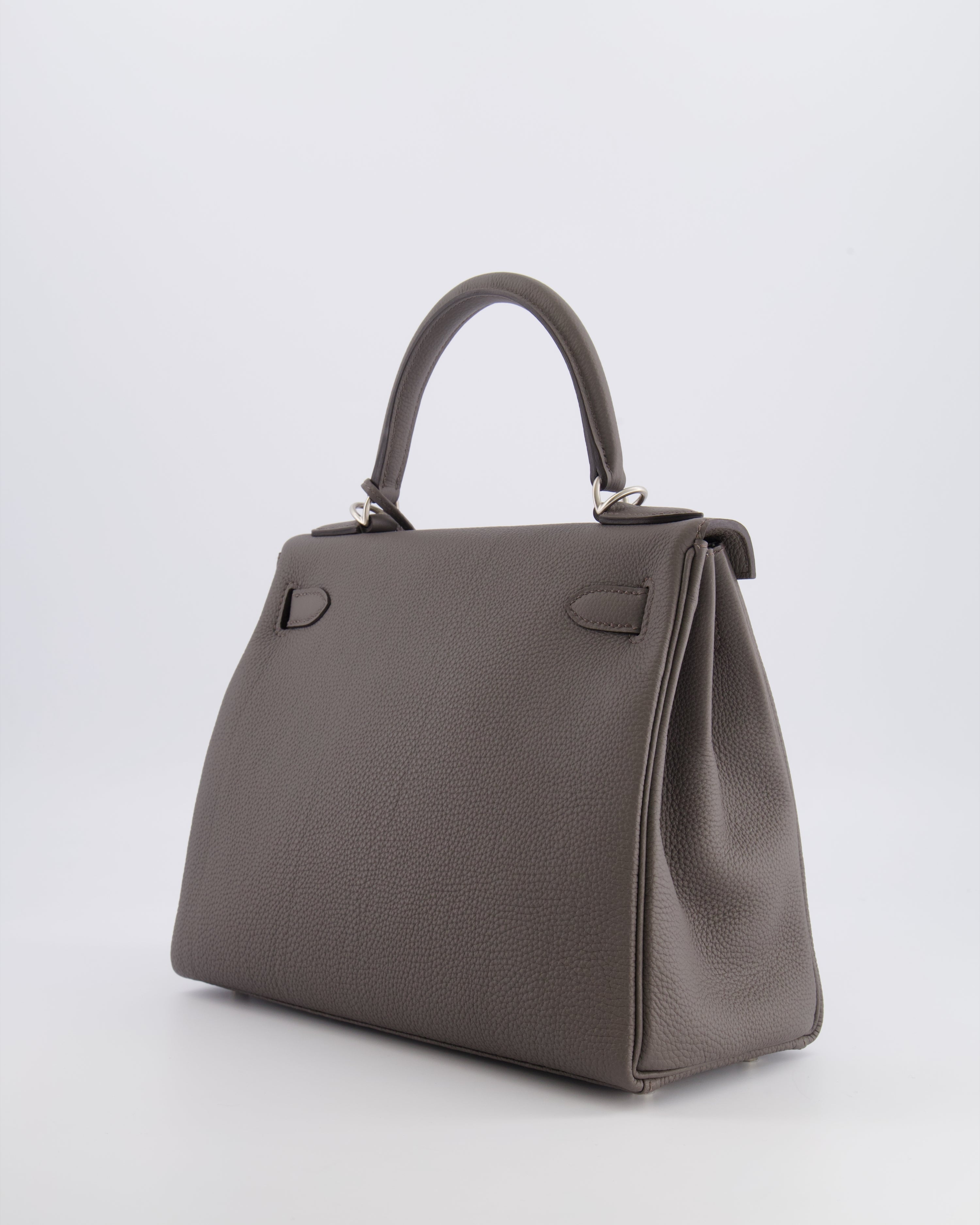 Hermès Kelly 28 Retourne HSS Bag in Gris Etain Togo Leather with Gris Perle Interior and Brushed Palladium Hardware