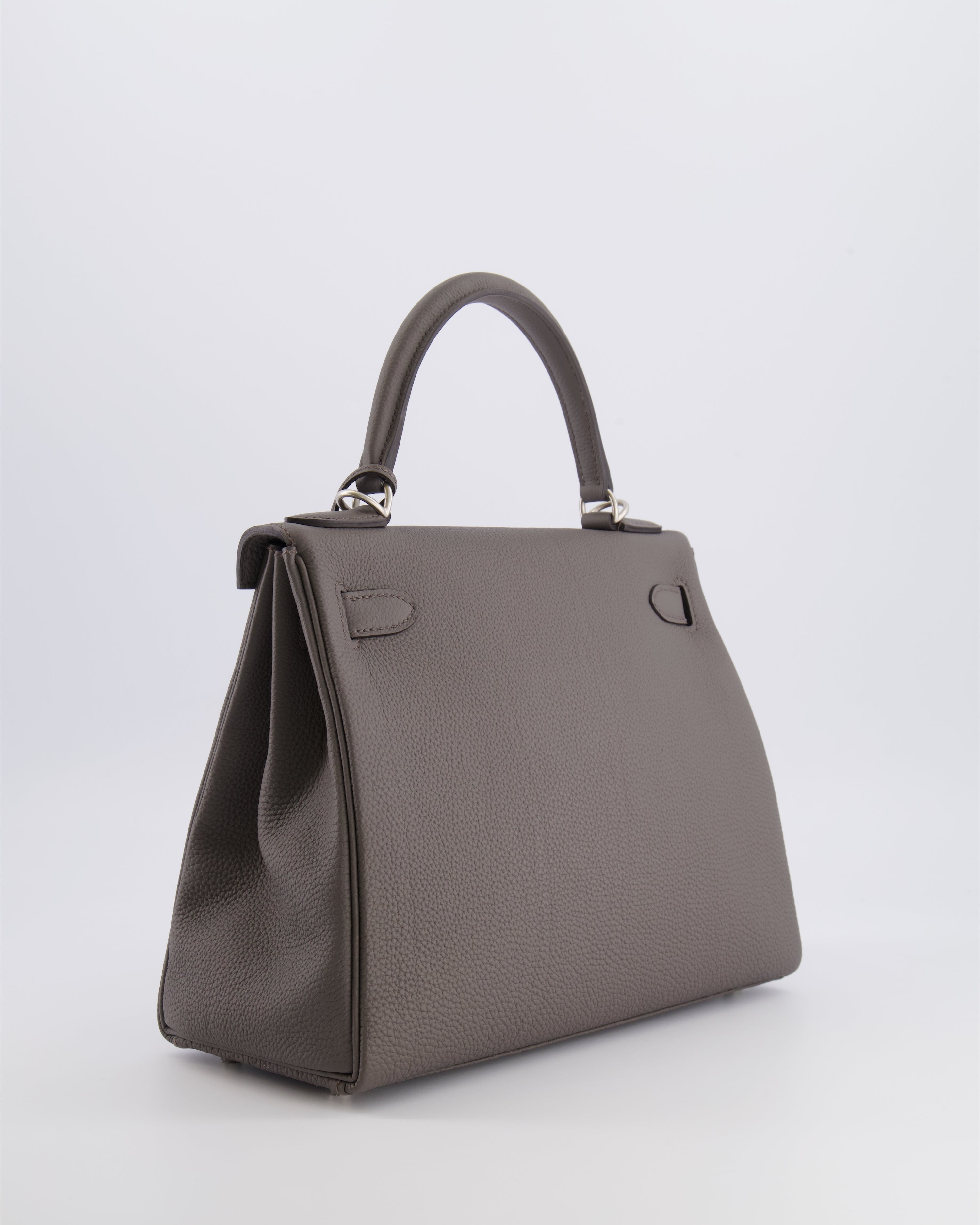 Hermès Kelly 28 Retourne HSS Bag in Gris Etain Togo Leather with Gris Perle Interior and Brushed Palladium Hardware