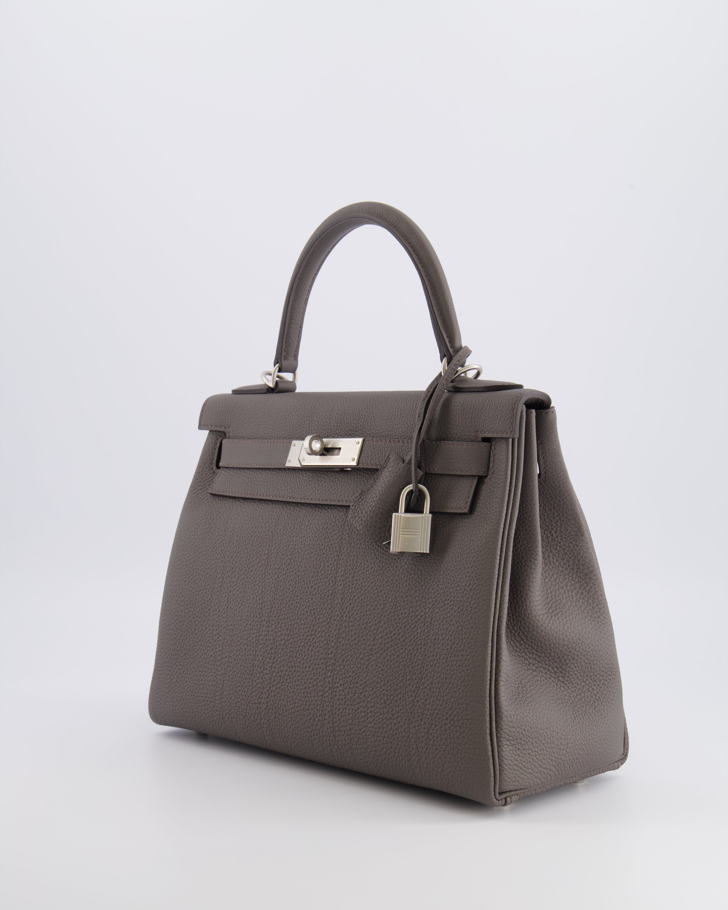 Hermès Kelly 28 Retourne HSS Bag in Gris Etain Togo Leather with Gris Perle Interior and Brushed Palladium Hardware