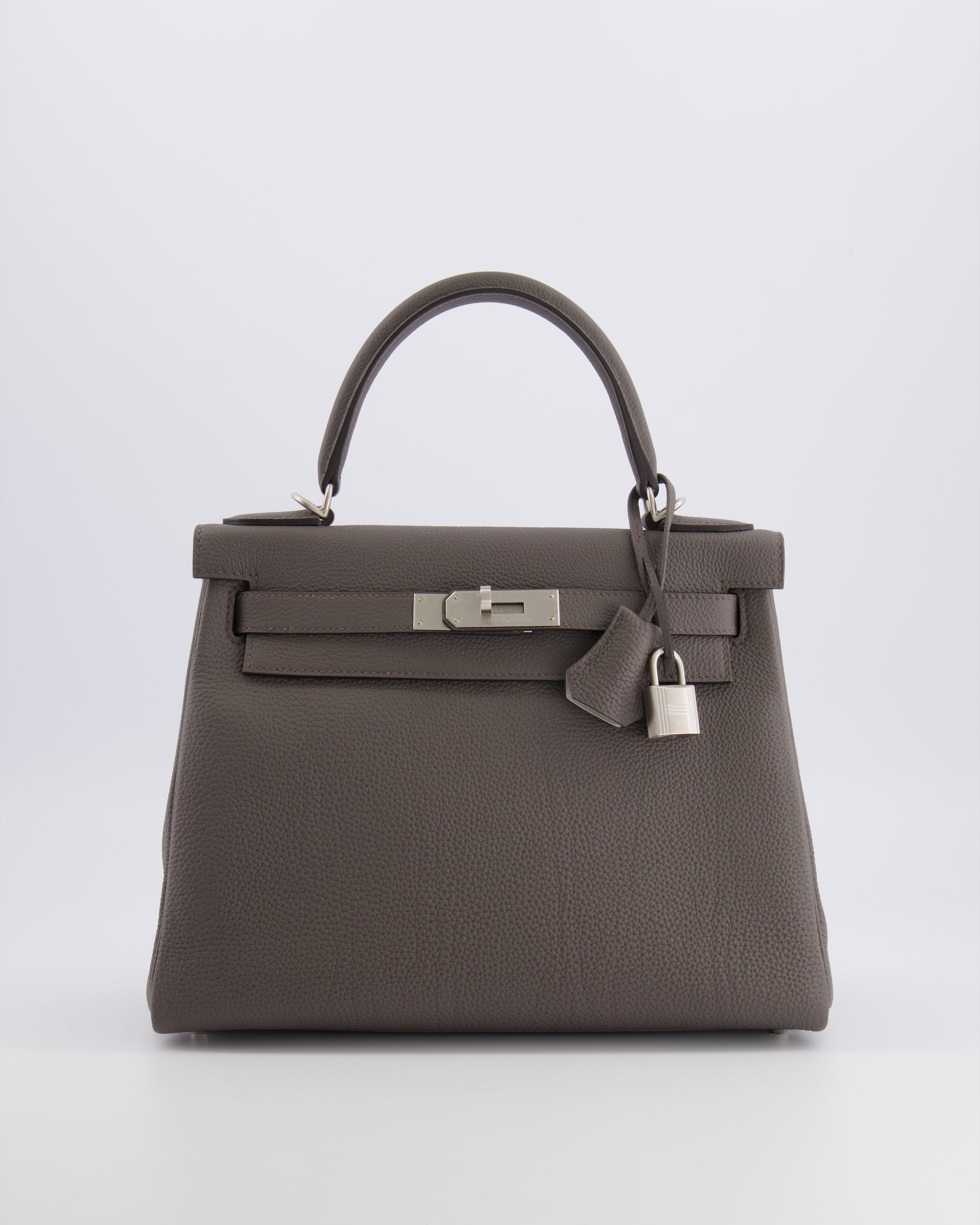 Hermès Kelly 28 Retourne HSS Bag in Gris Etain Togo Leather with Gris Perle Interior and Brushed Palladium Hardware