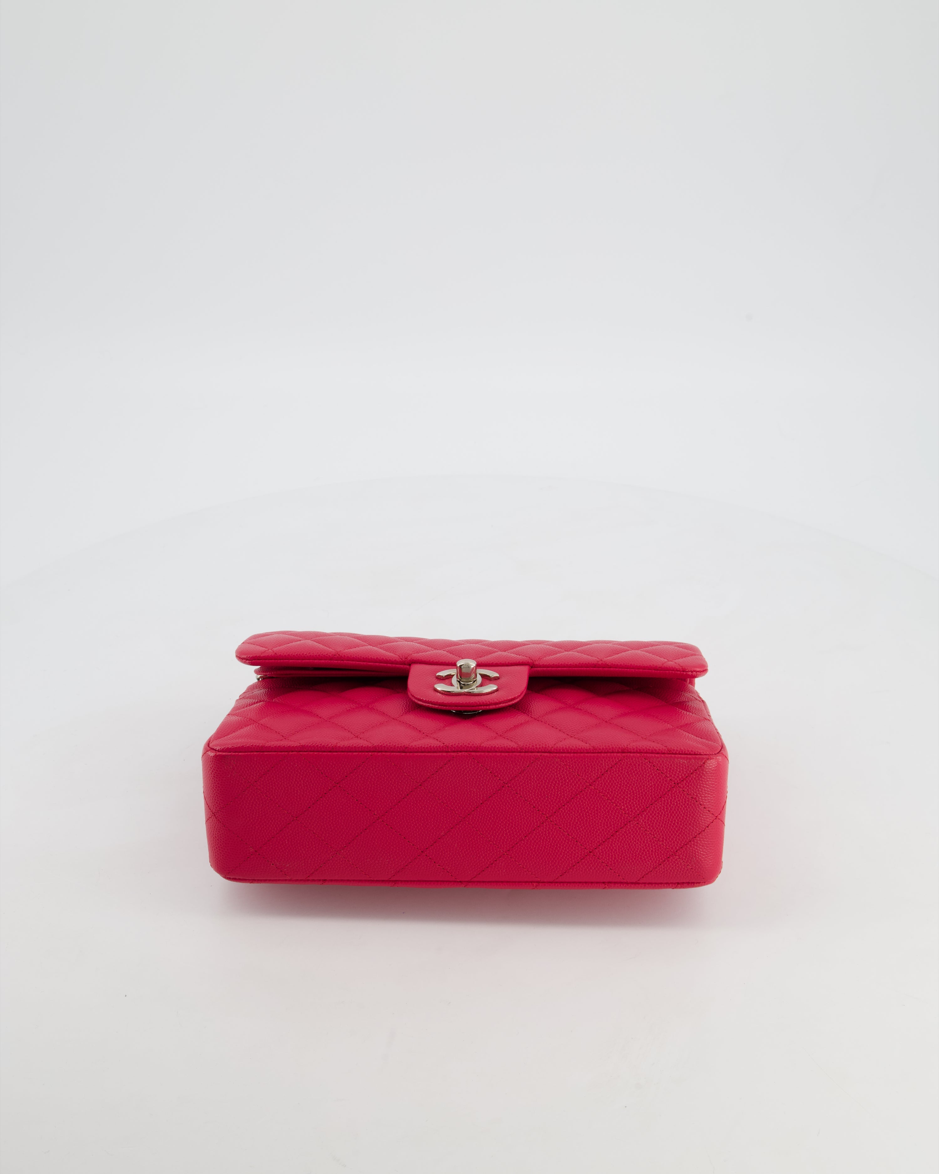 Chanel Fuchsia Pink Small Classic Double Flap Bag Caviar Leather with Silver Hardware