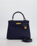 Hermès Kelly 25 Retourne Bag in Bleu Navy Togo Leather Bleu with Gold Hardware