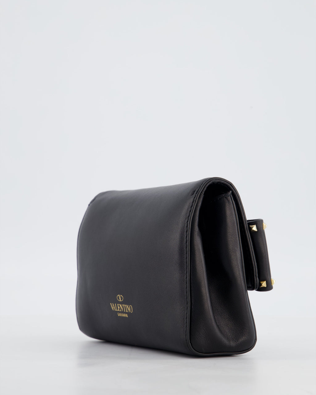 Valentino Black Mini Leather Rockstud Bow Crossbody Bag with Champagne Gold Hardware