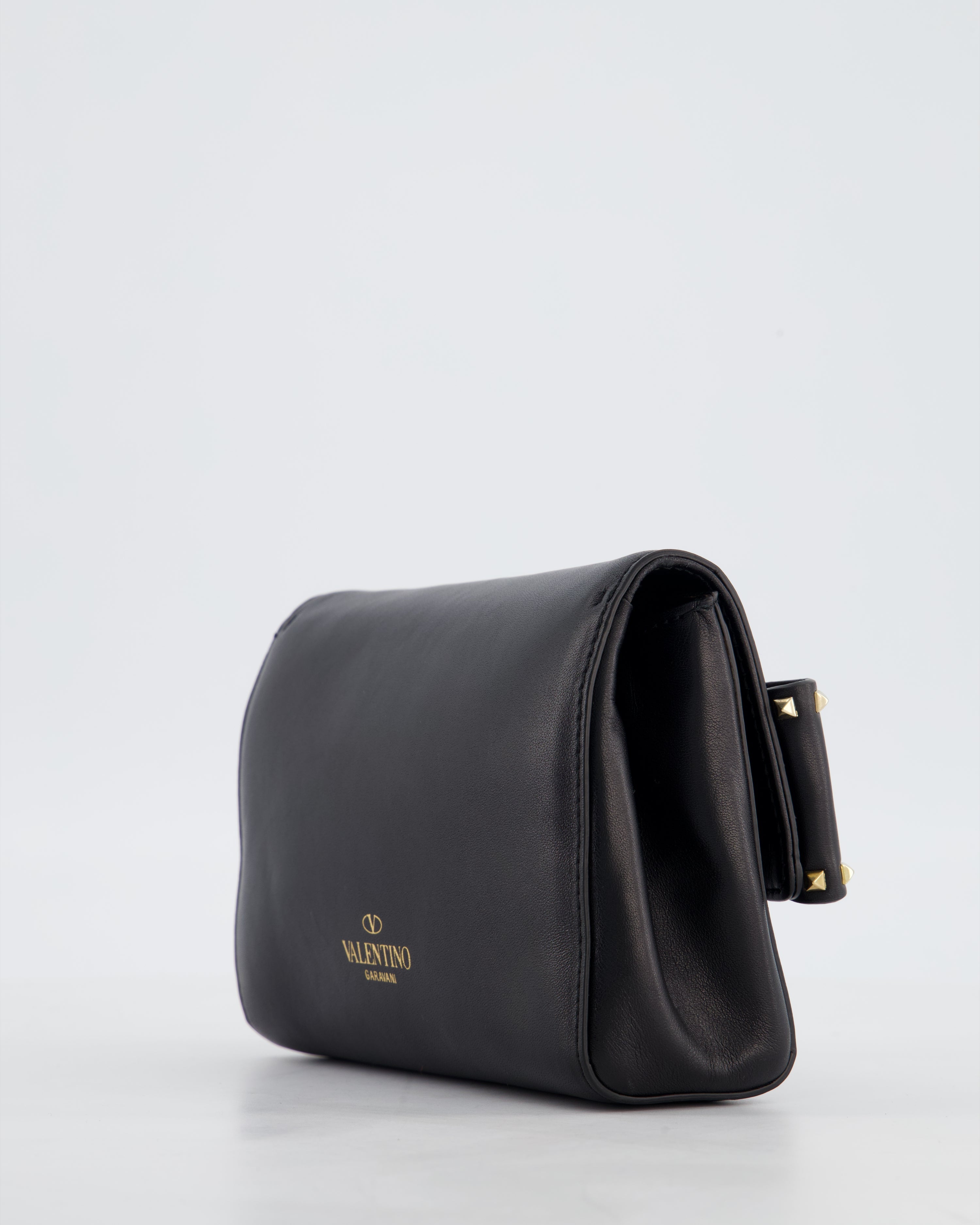 Valentino Black Mini Leather Rockstud Bow Crossbody Bag with Champagne Gold Hardware