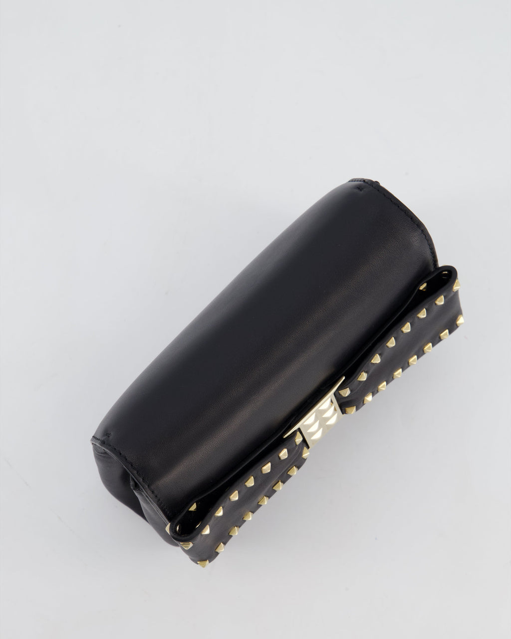 Valentino Black Mini Leather Rockstud Bow Crossbody Bag with Champagne Gold Hardware