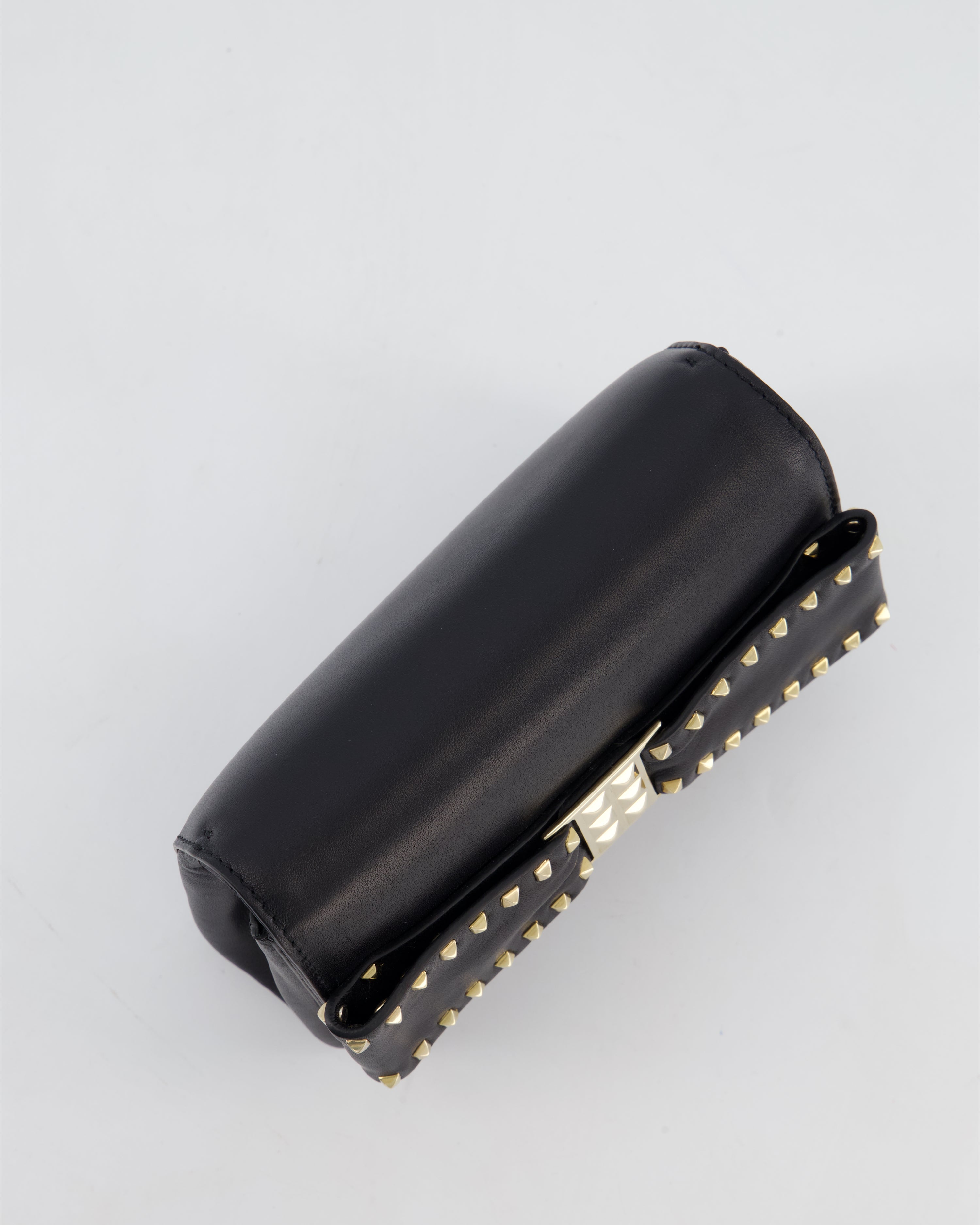 Valentino Black Mini Leather Rockstud Bow Crossbody Bag with Champagne Gold Hardware