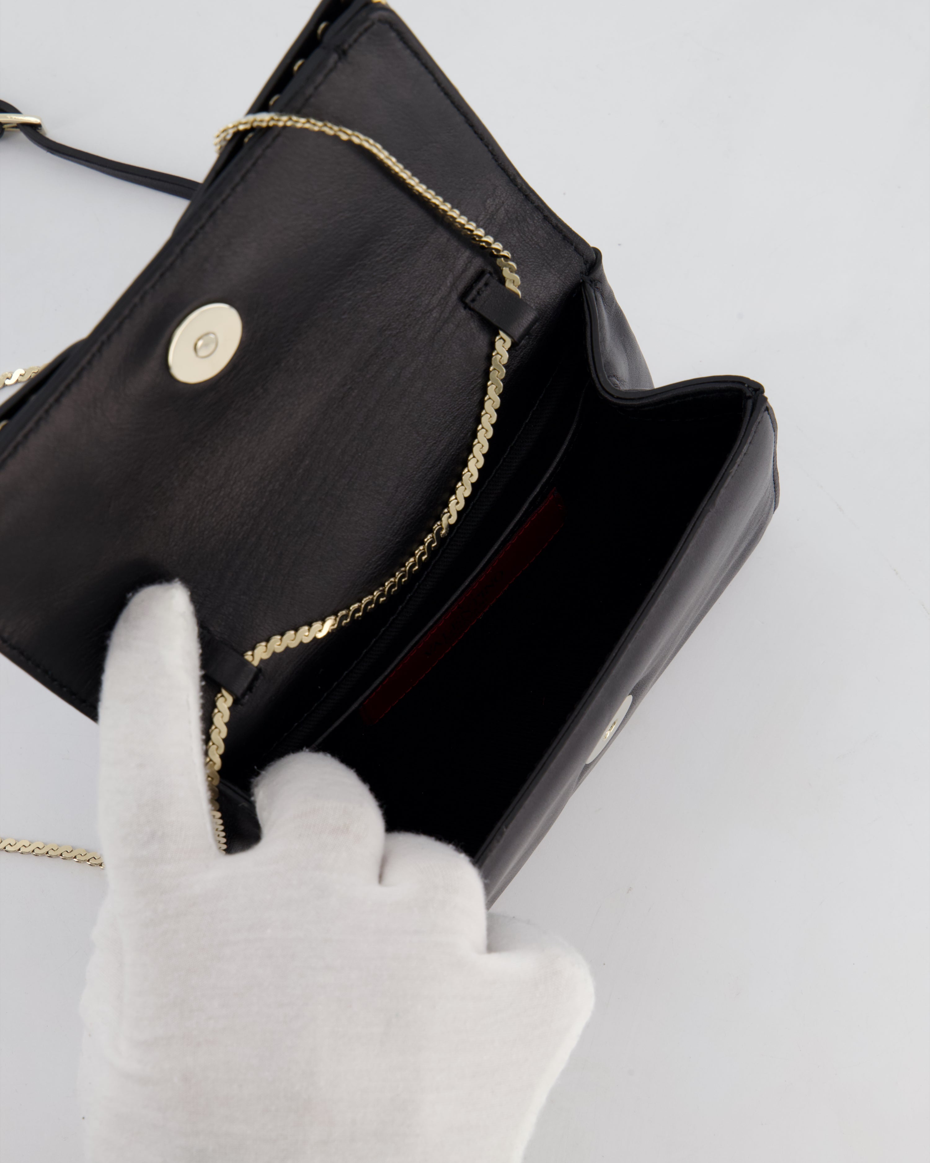 Valentino Black Mini Leather Rockstud Bow Crossbody Bag with Champagne Gold Hardware