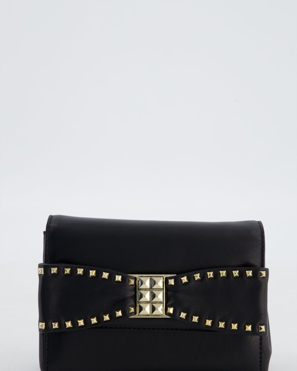 Valentino Black Mini Leather Rockstud Bow Crossbody Bag with Champagne Gold Hardware