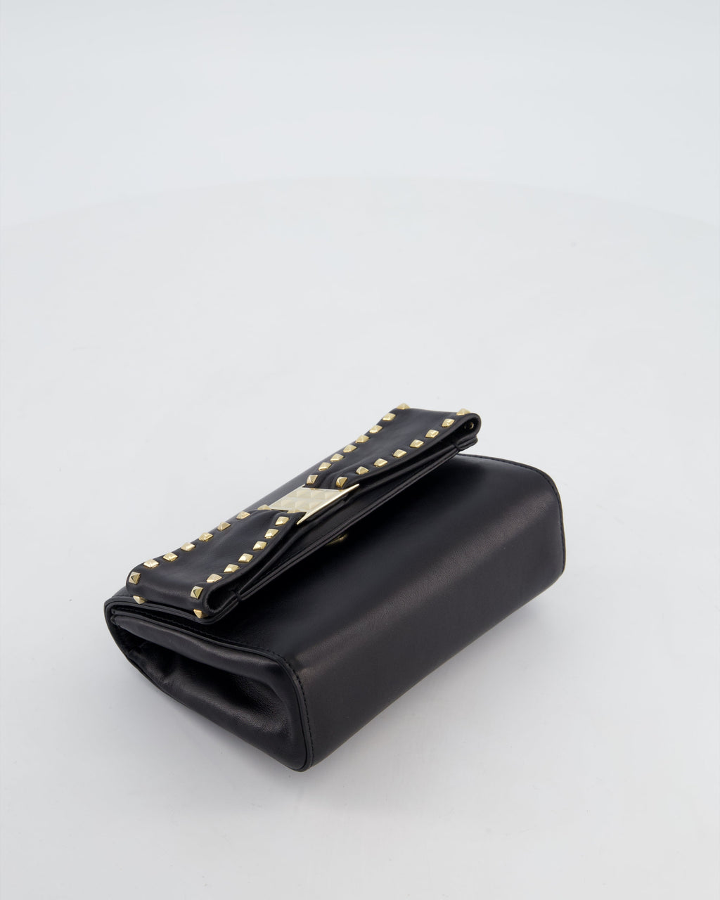 Valentino Black Mini Leather Rockstud Bow Crossbody Bag with Champagne Gold Hardware