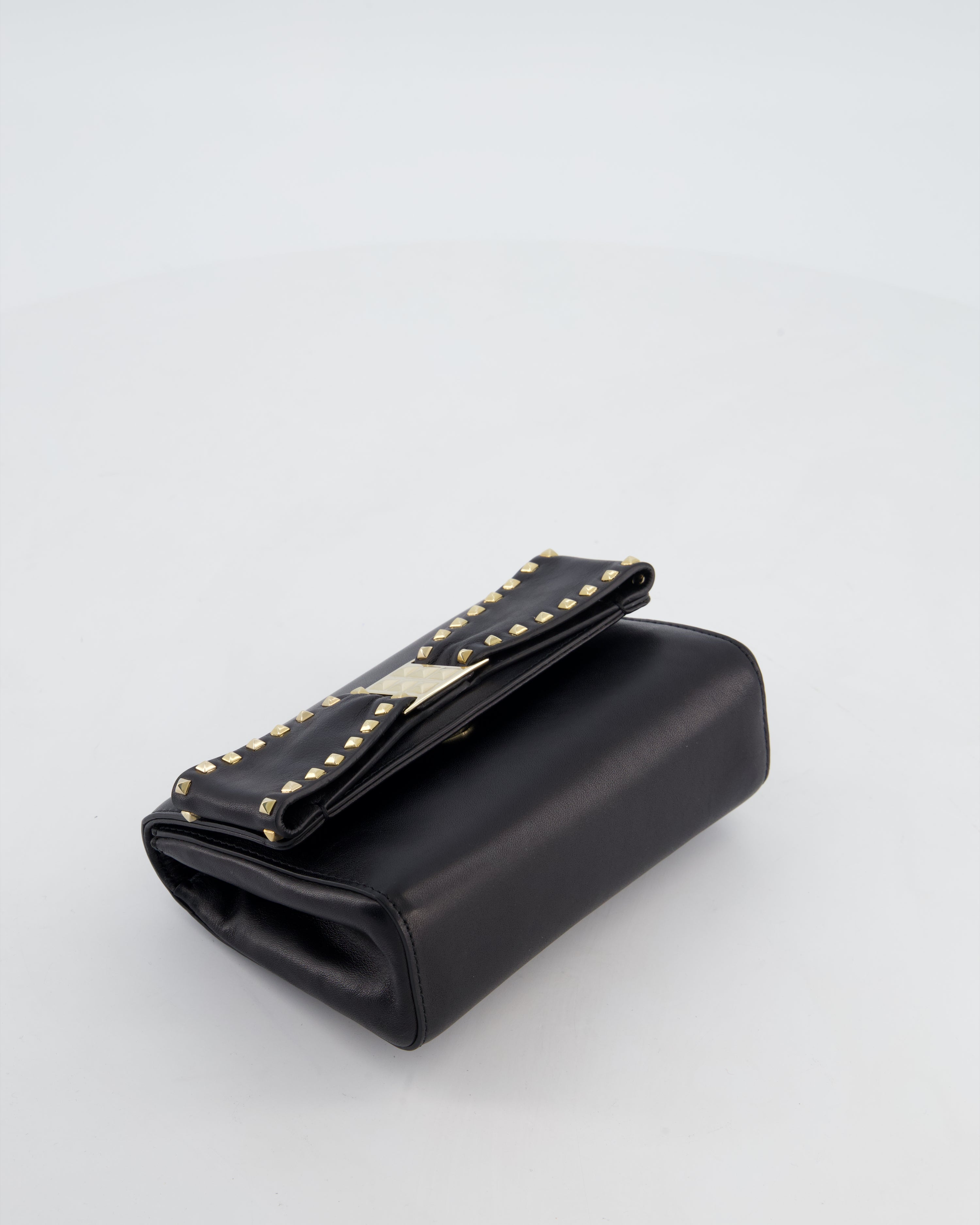 Valentino Black Mini Leather Rockstud Bow Crossbody Bag with Champagne Gold Hardware