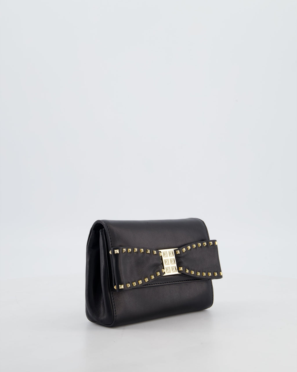 Valentino Black Mini Leather Rockstud Bow Crossbody Bag with Champagne Gold Hardware