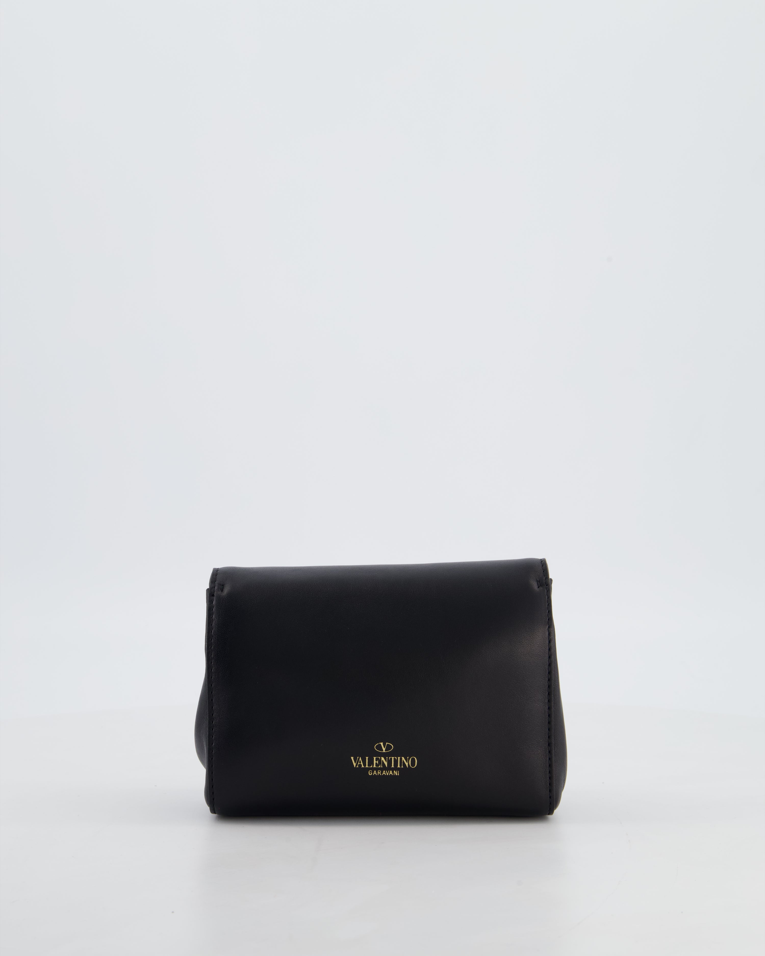Valentino Black Mini Leather Rockstud Bow Crossbody Bag with Champagne Gold Hardware