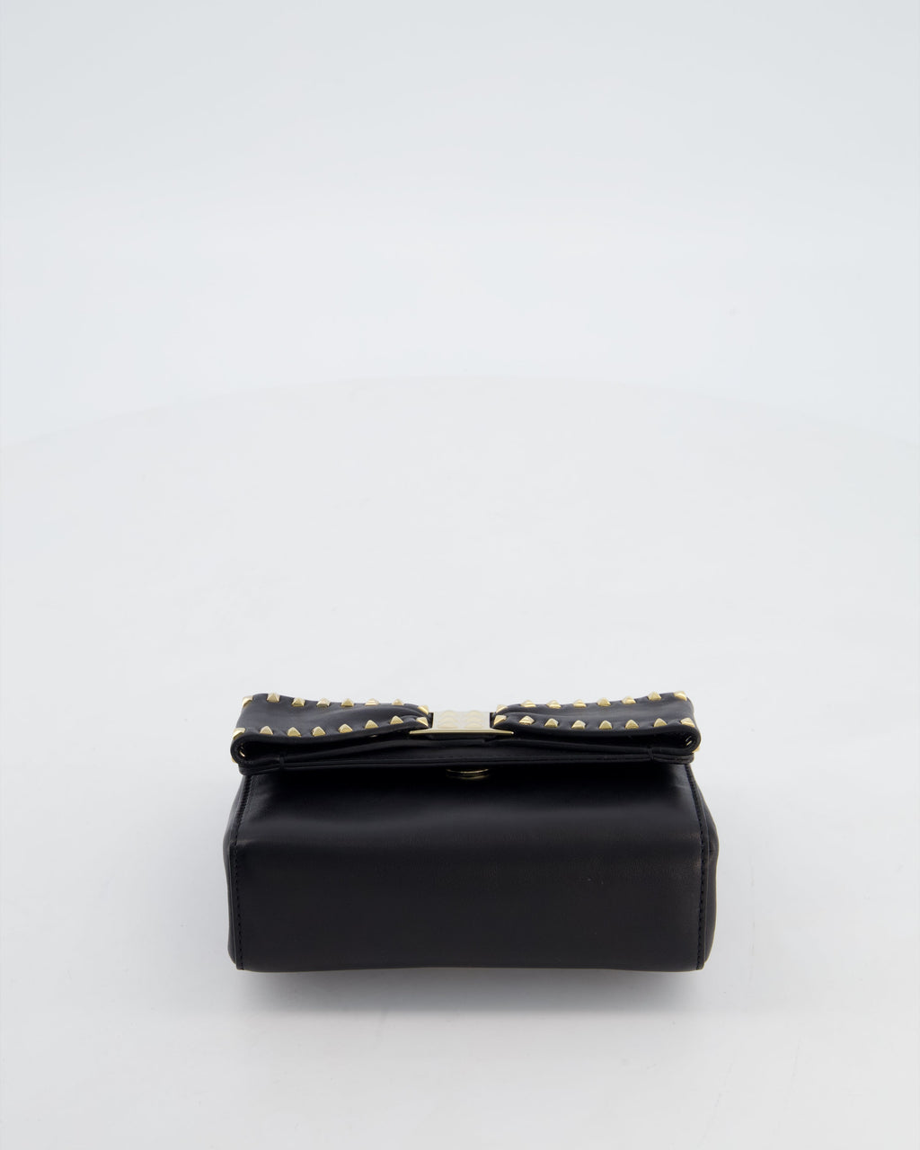 Valentino Black Mini Leather Rockstud Bow Crossbody Bag with Champagne Gold Hardware
