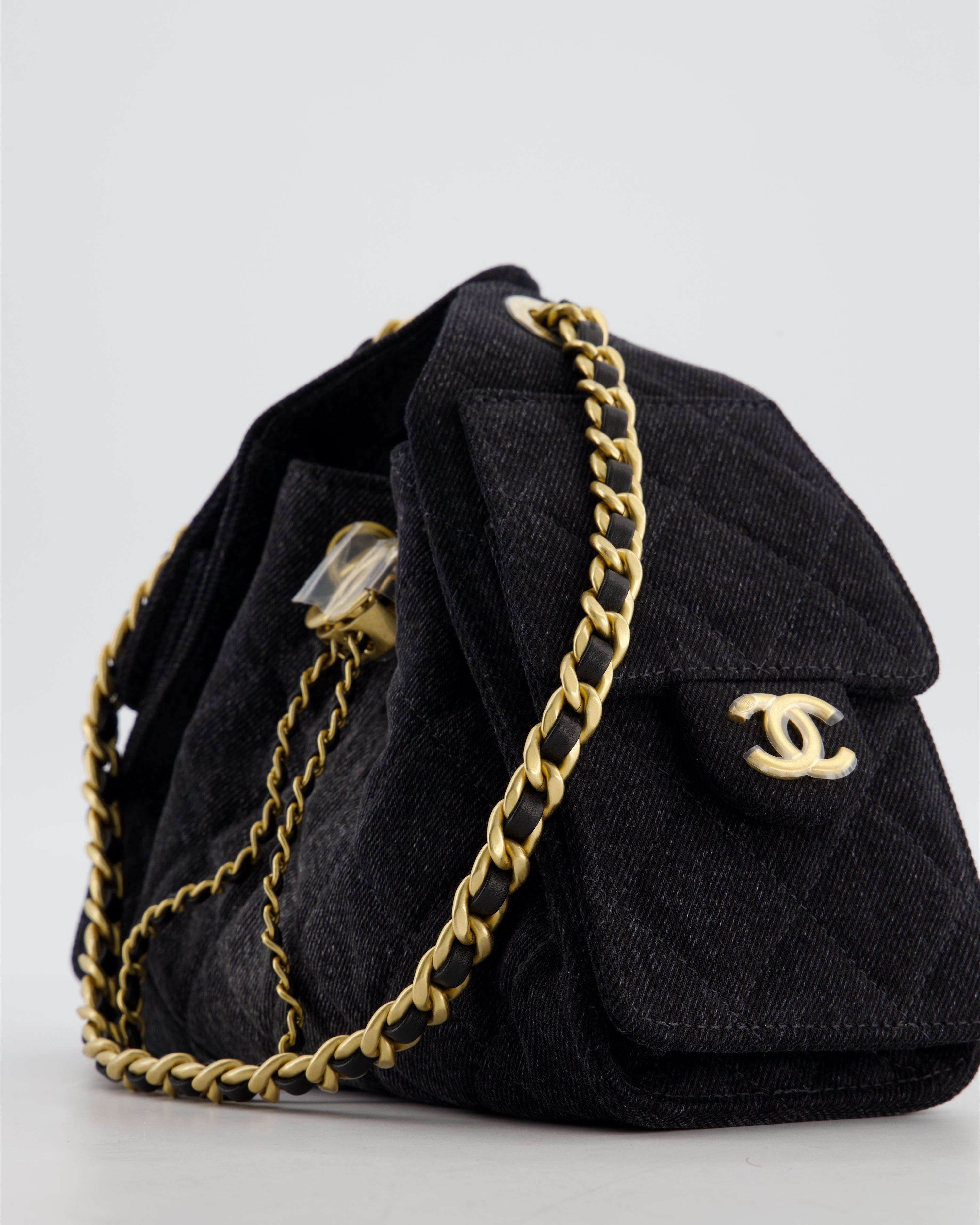 *RARE* Chanel 26C Mini 25 Handbag in Black Denim with Brushed Gold Hardware