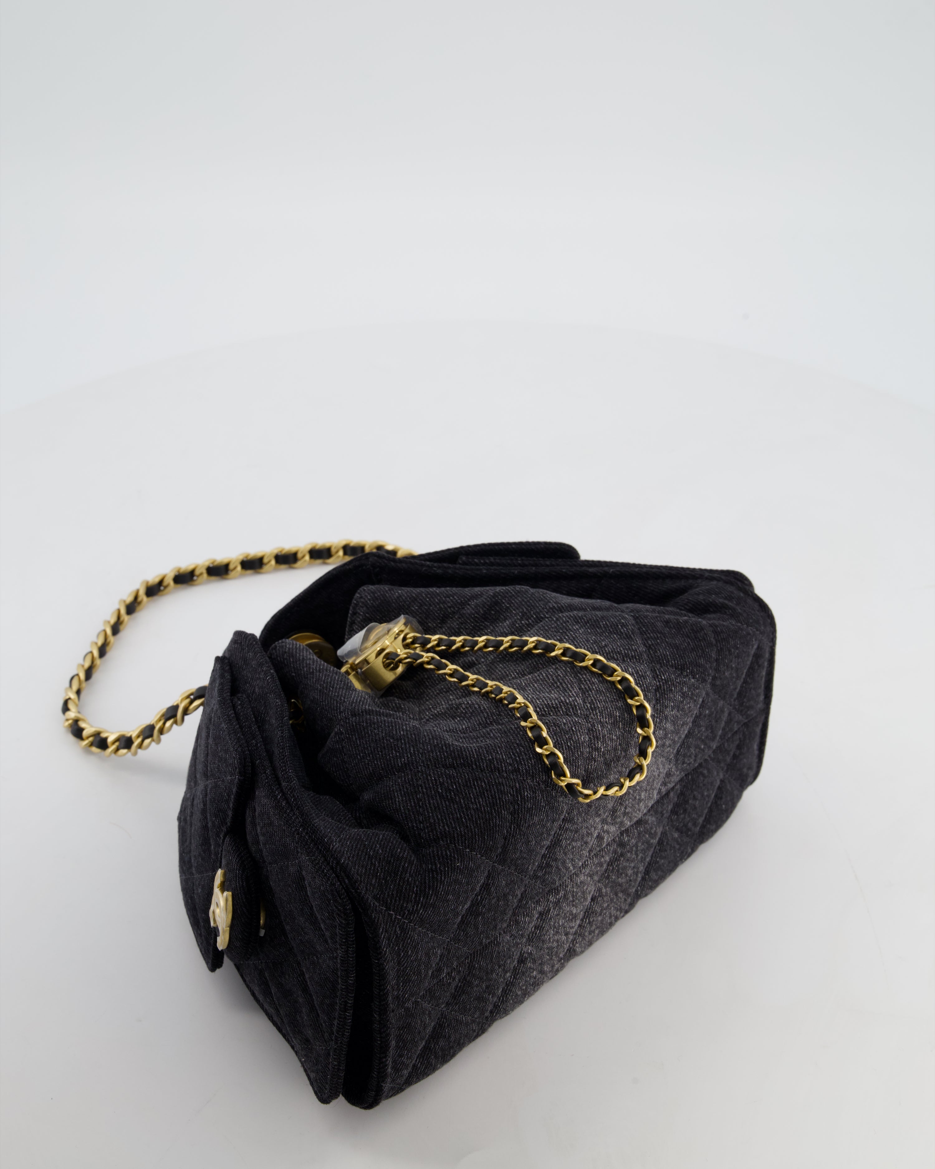 *RARE* Chanel 26C Mini 25 Handbag in Black Denim with Brushed Gold Hardware