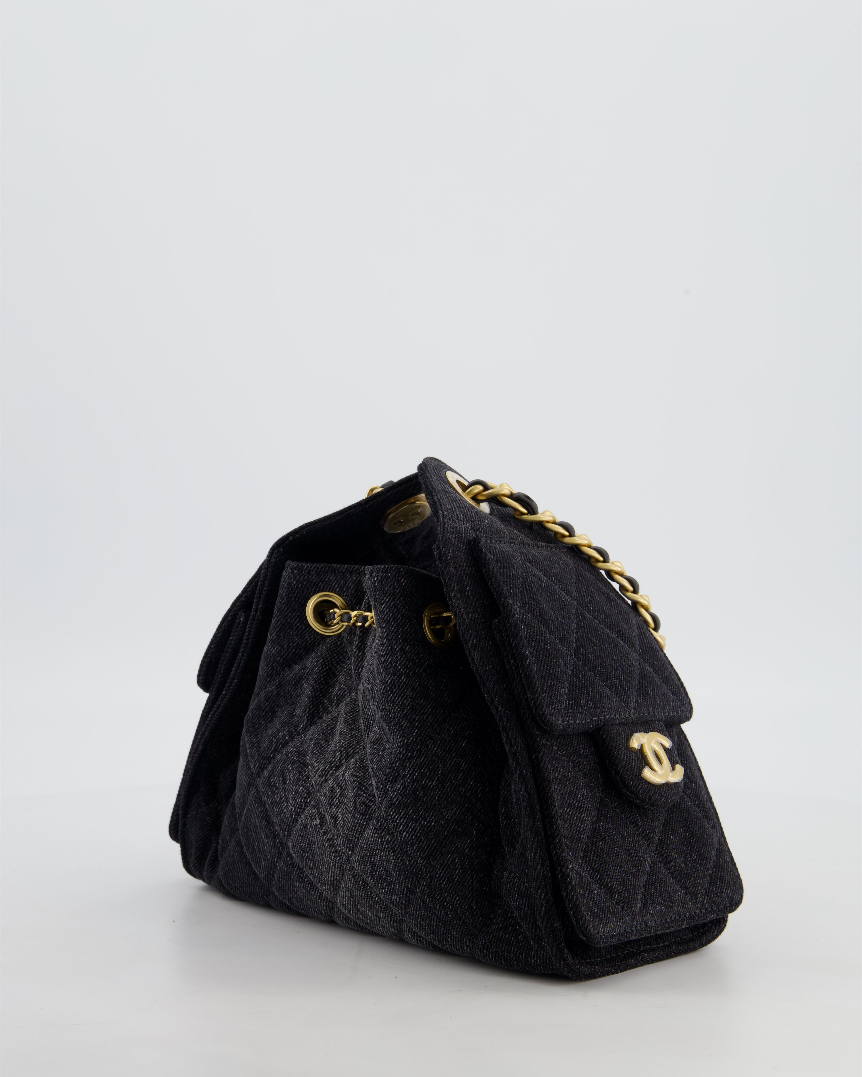 *RARE* Chanel 26C Mini 25 Handbag in Black Denim with Brushed Gold Hardware