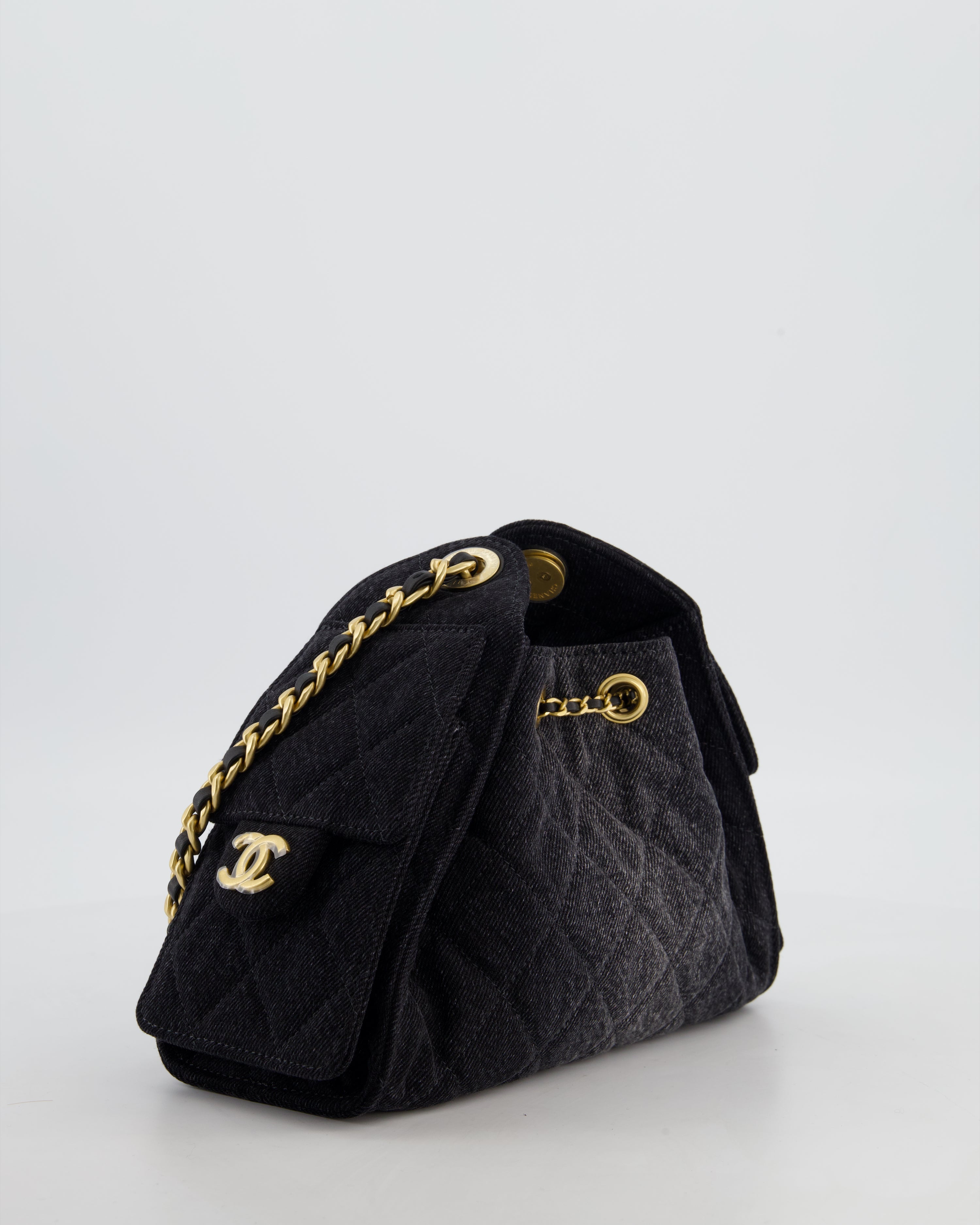 *RARE* Chanel 26C Mini 25 Handbag in Black Denim with Brushed Gold Hardware