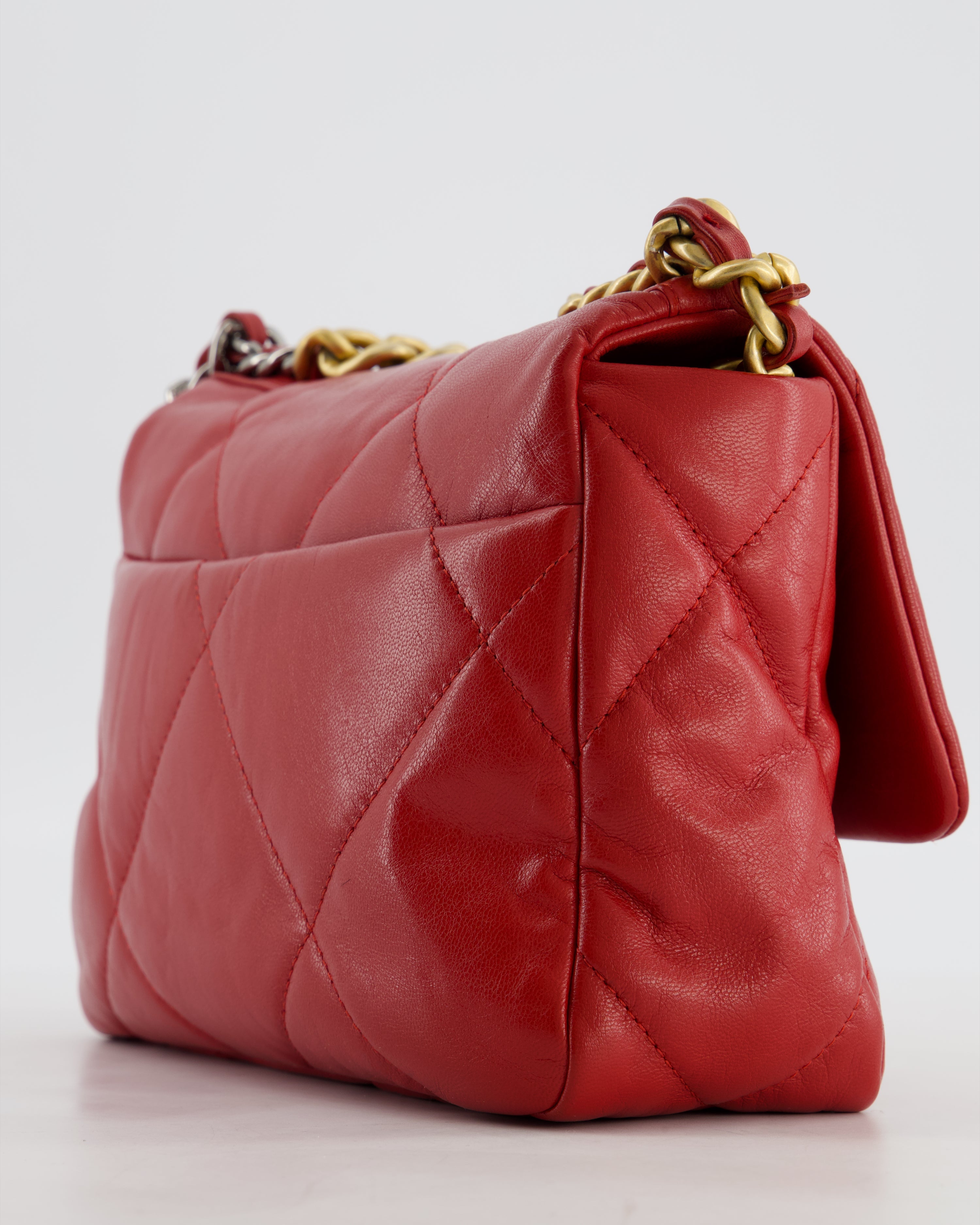 Chanel 19 Small Flap Bag in Deep Red Goatskin Leather with Mixed Hardware