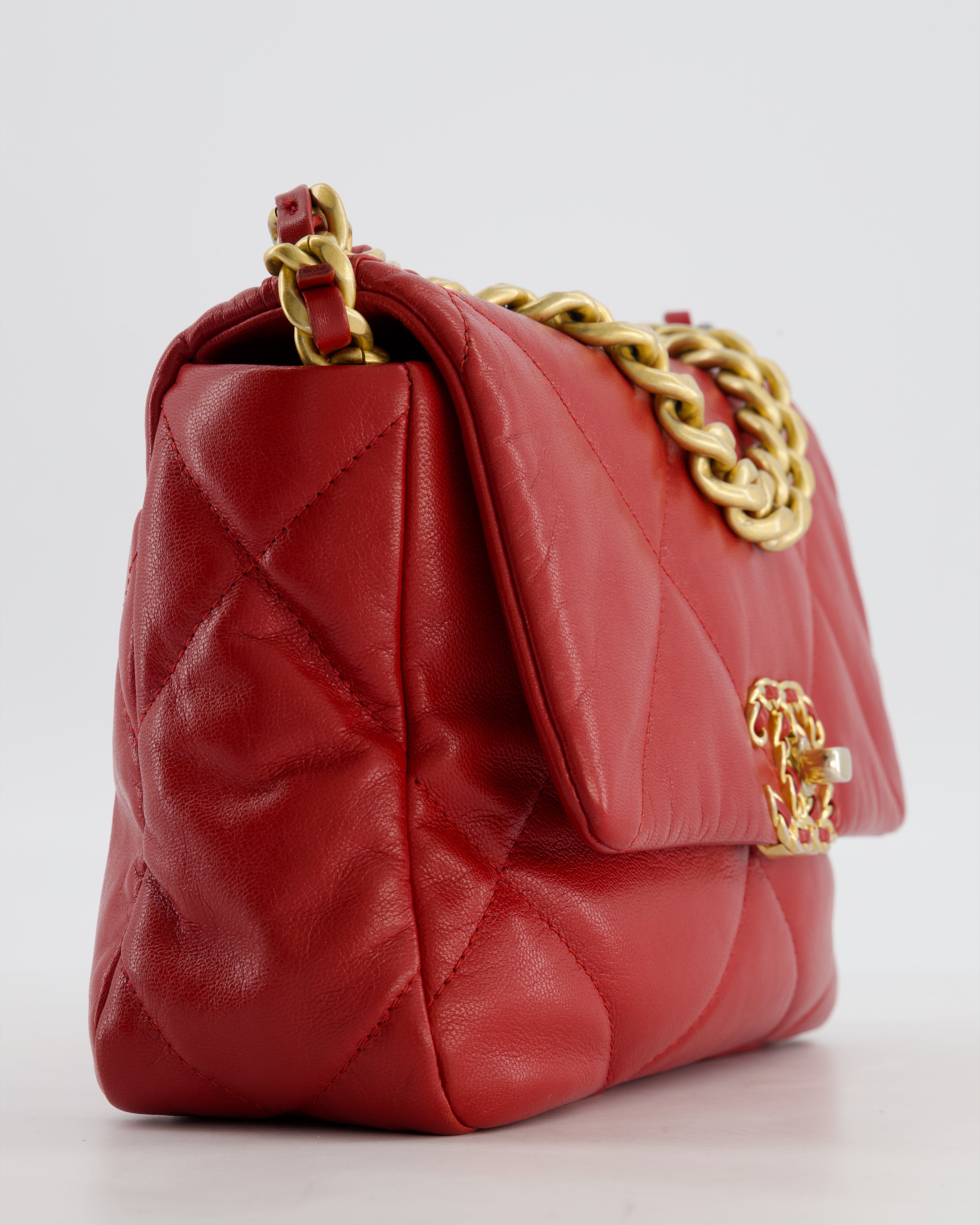 Chanel 19 Small Flap Bag in Deep Red Goatskin Leather with Mixed Hardware