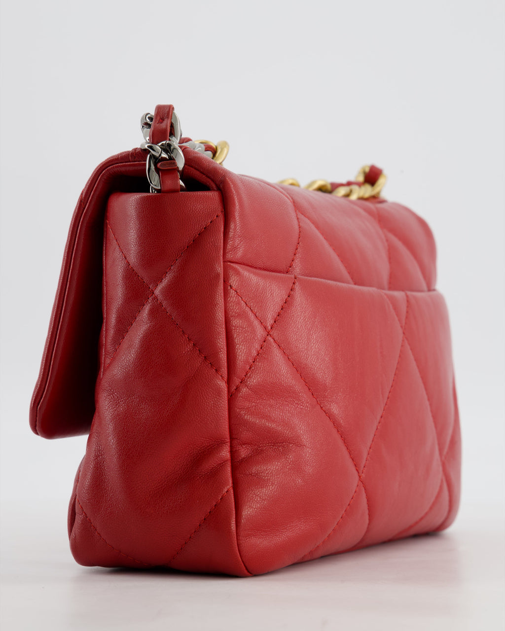 Chanel 19 Small Flap Bag in Deep Red Goatskin Leather with Mixed Hardware