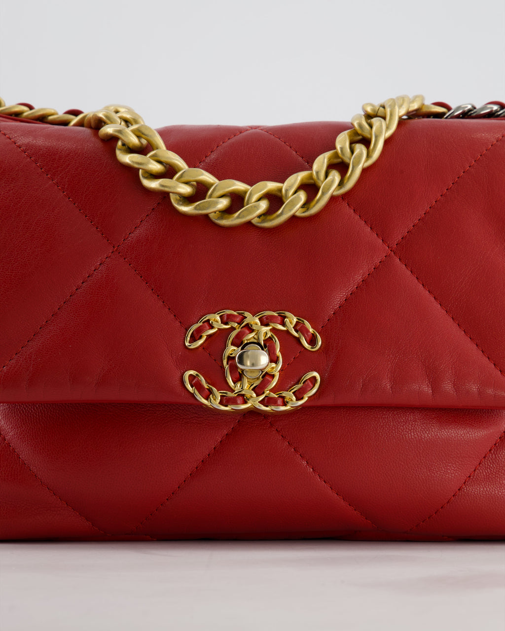 Chanel 19 Small Flap Bag in Deep Red Goatskin Leather with Mixed Hardware