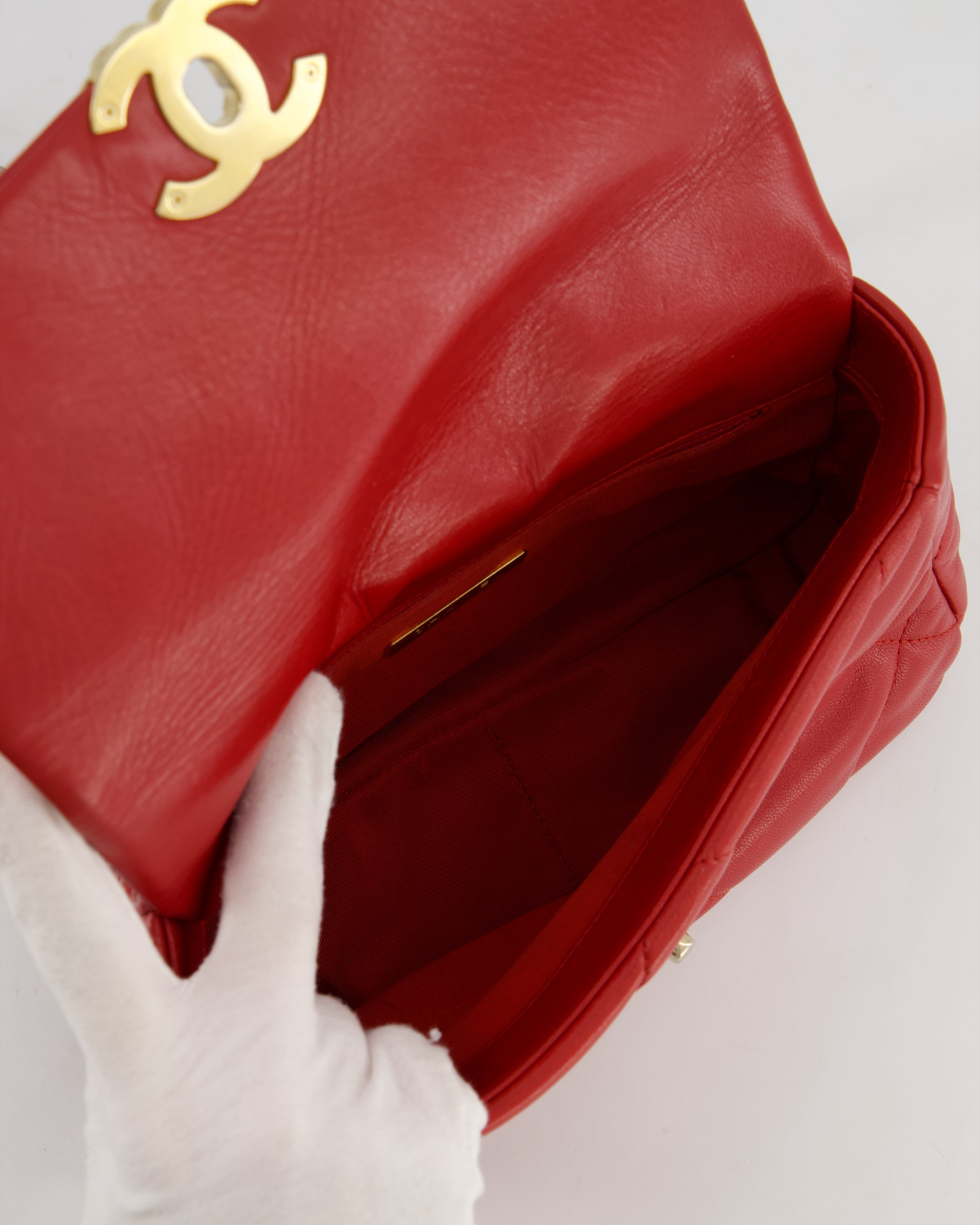 Chanel 19 Small Flap Bag in Deep Red Goatskin Leather with Mixed Hardware