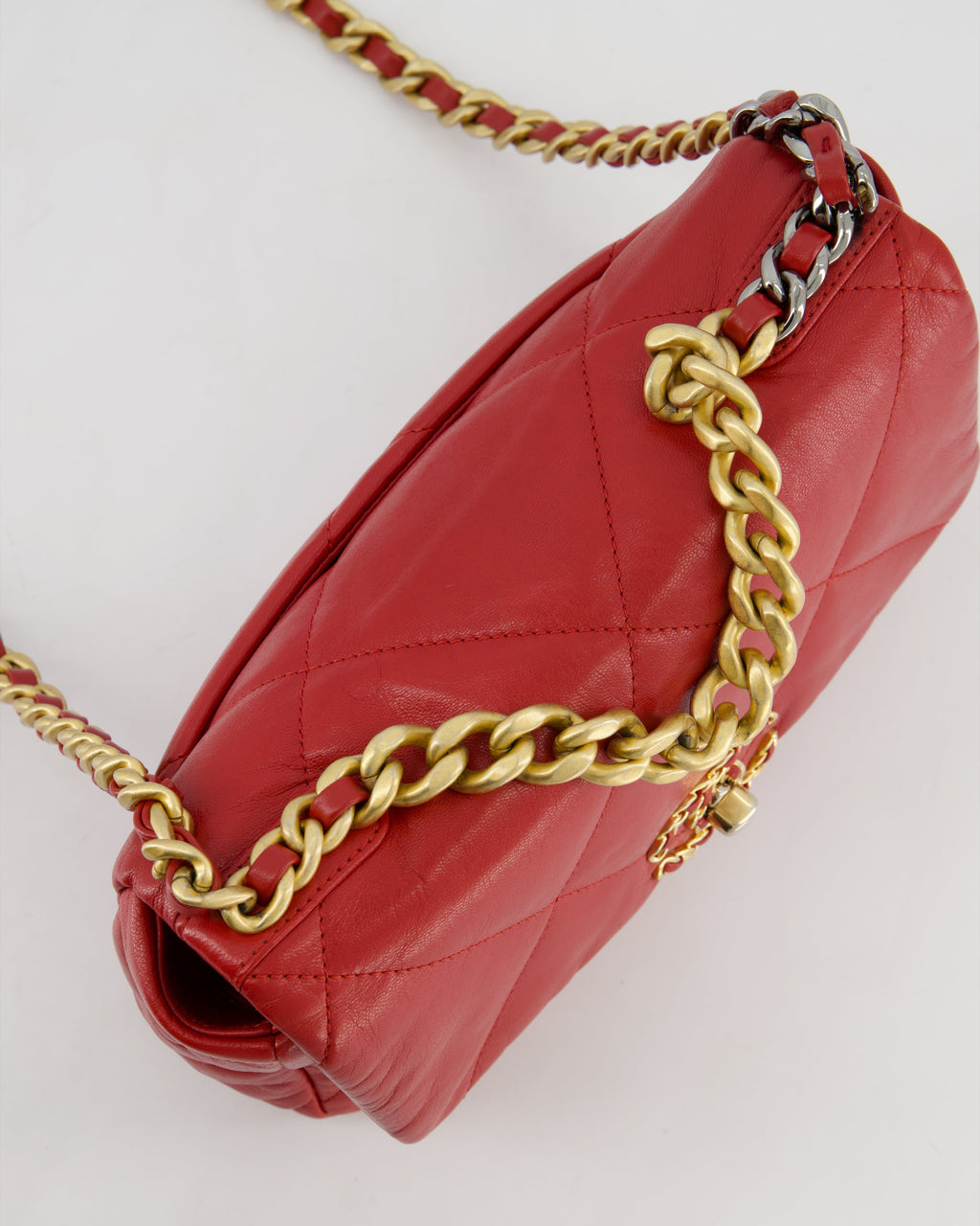 Chanel 19 Small Flap Bag in Deep Red Goatskin Leather with Mixed Hardware