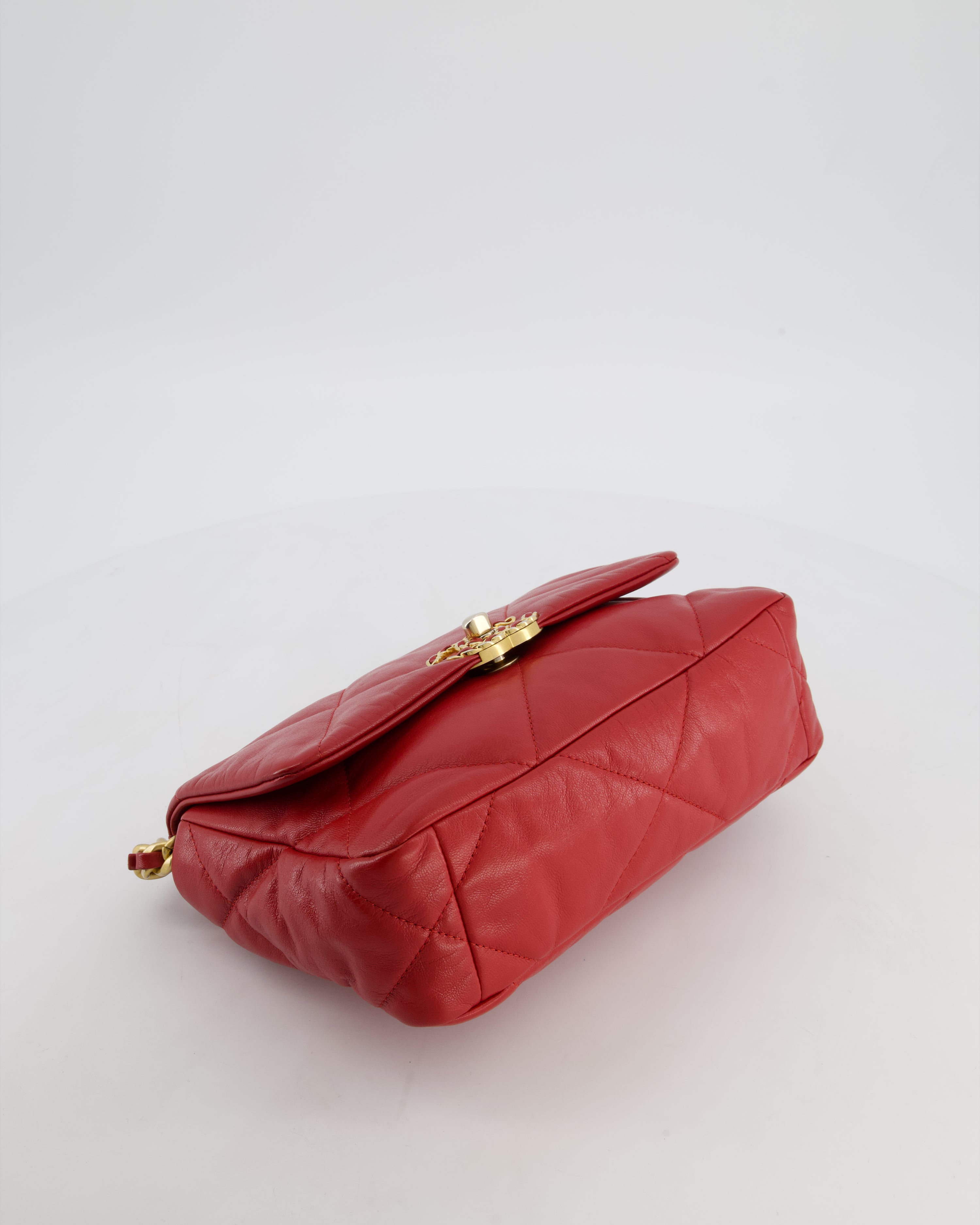 Chanel 19 Small Flap Bag in Deep Red Goatskin Leather with Mixed Hardware