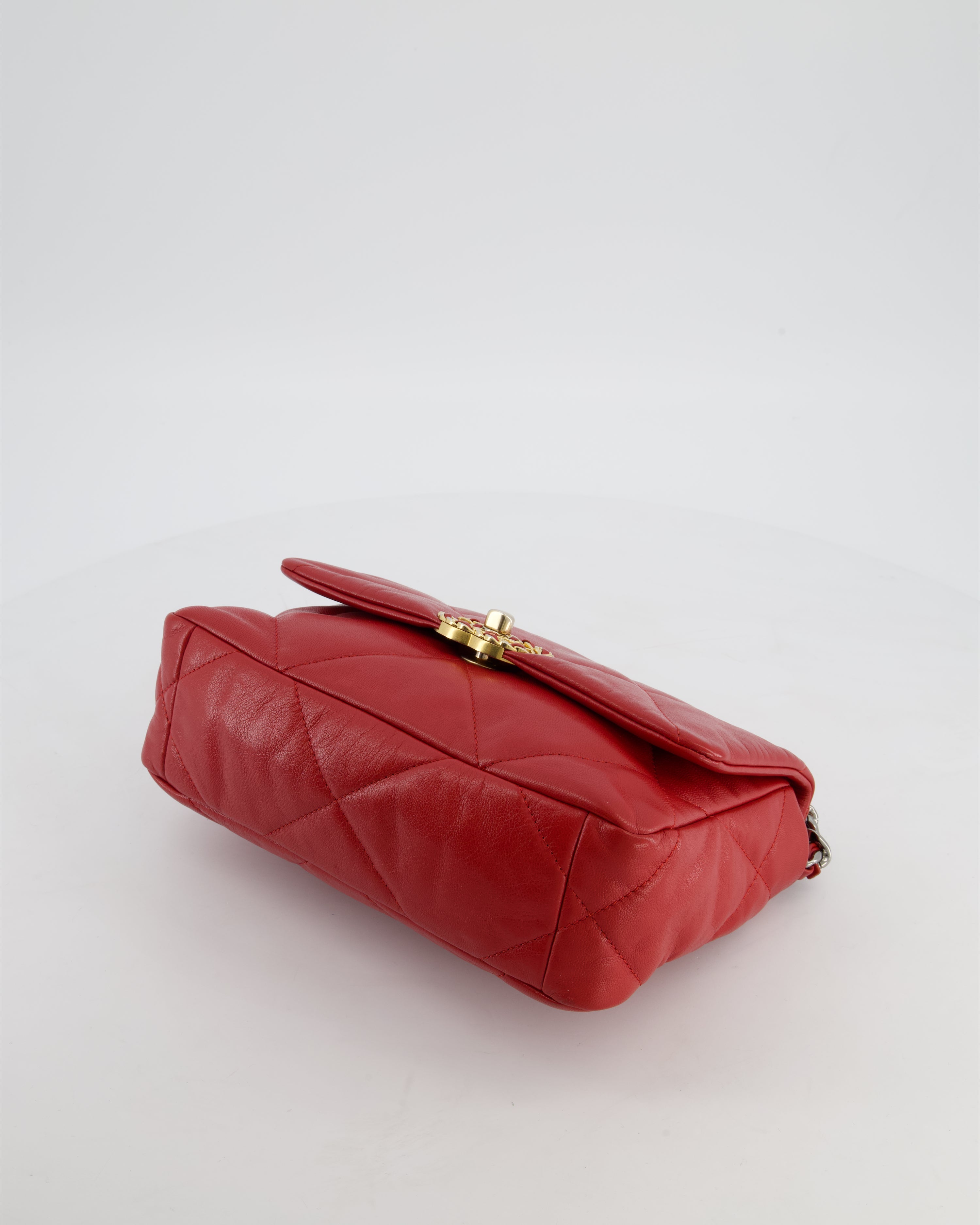 Chanel 19 Small Flap Bag in Deep Red Goatskin Leather with Mixed Hardware