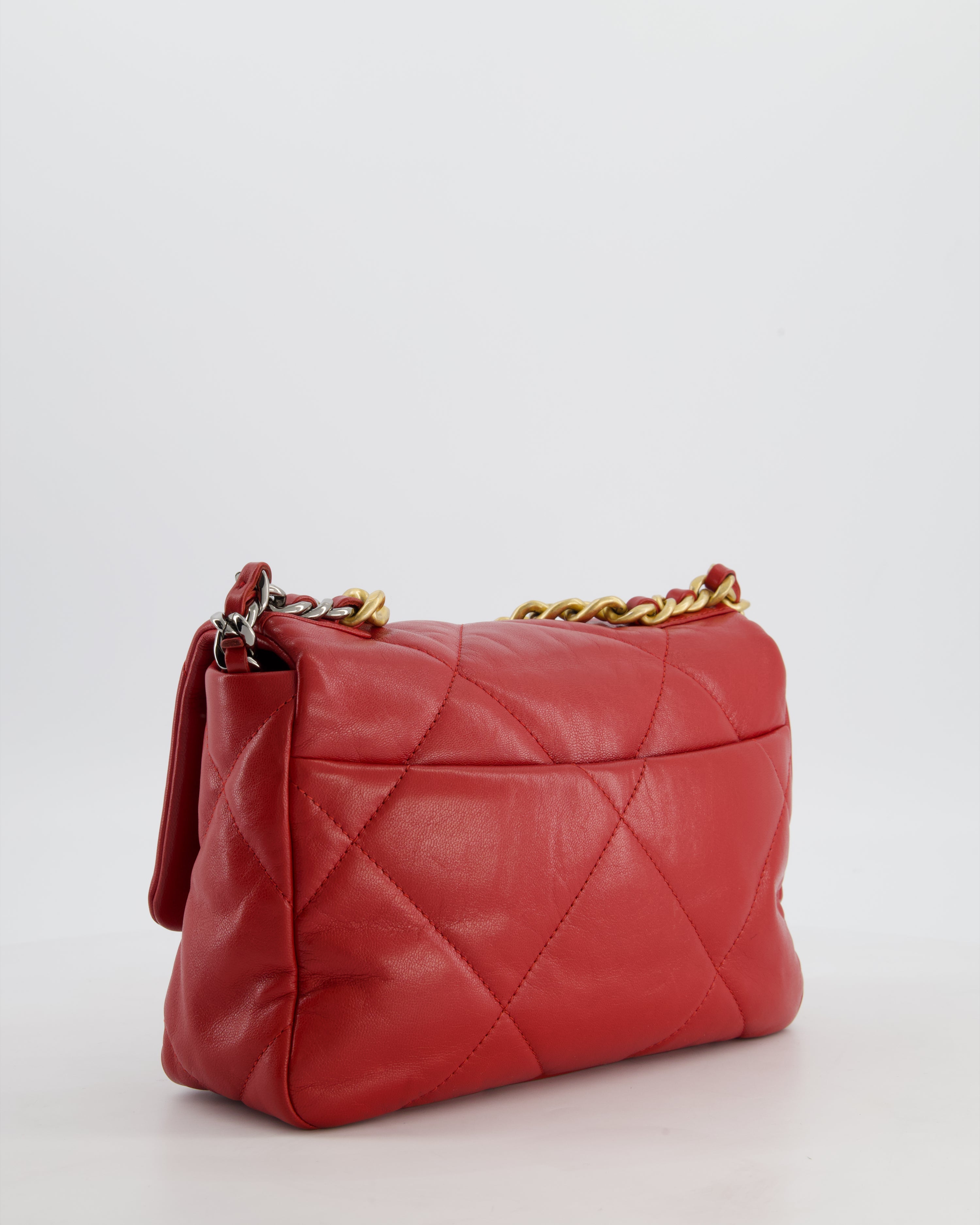 Chanel 19 Small Flap Bag in Deep Red Goatskin Leather with Mixed Hardware