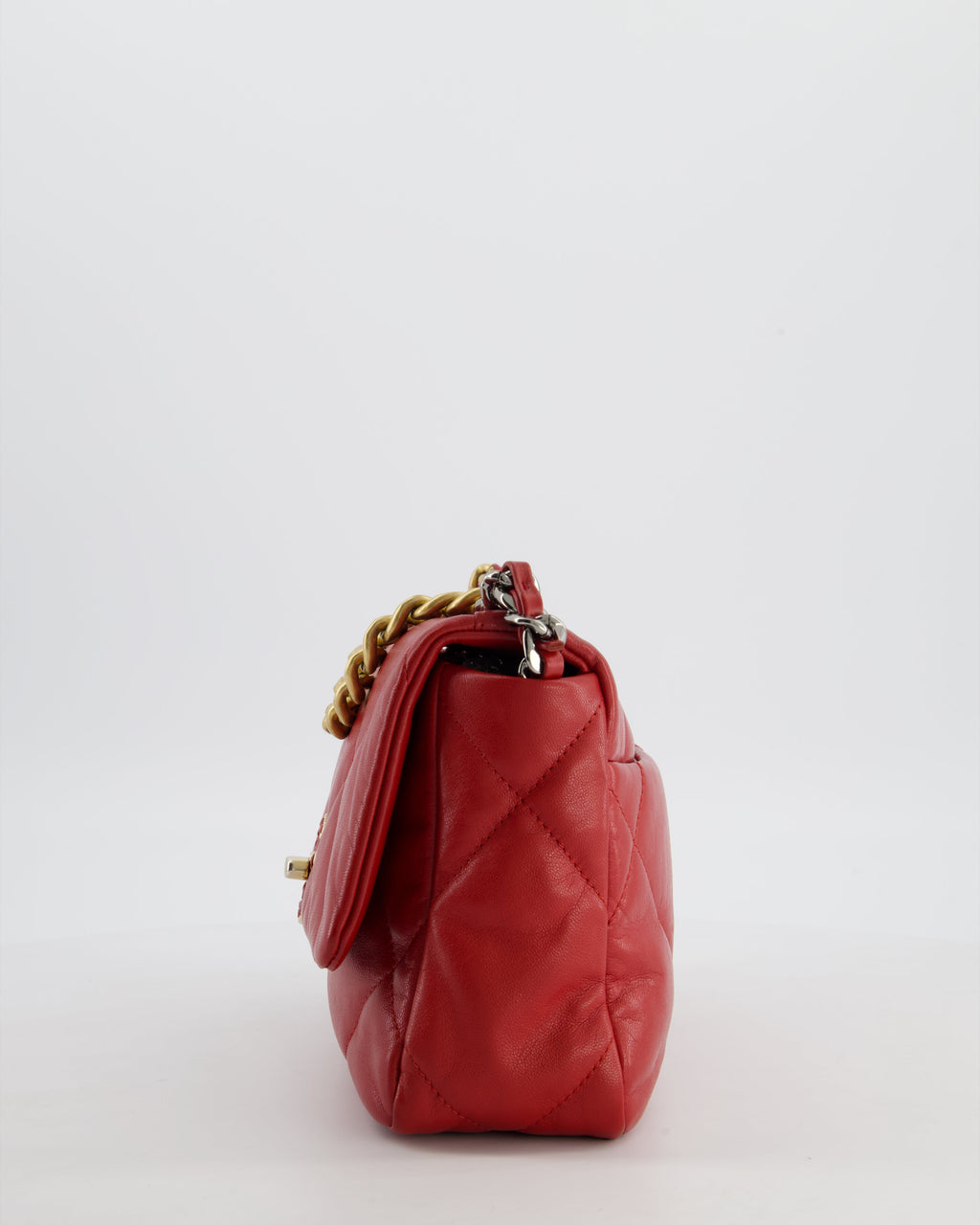 Chanel 19 Small Flap Bag in Deep Red Goatskin Leather with Mixed Hardware