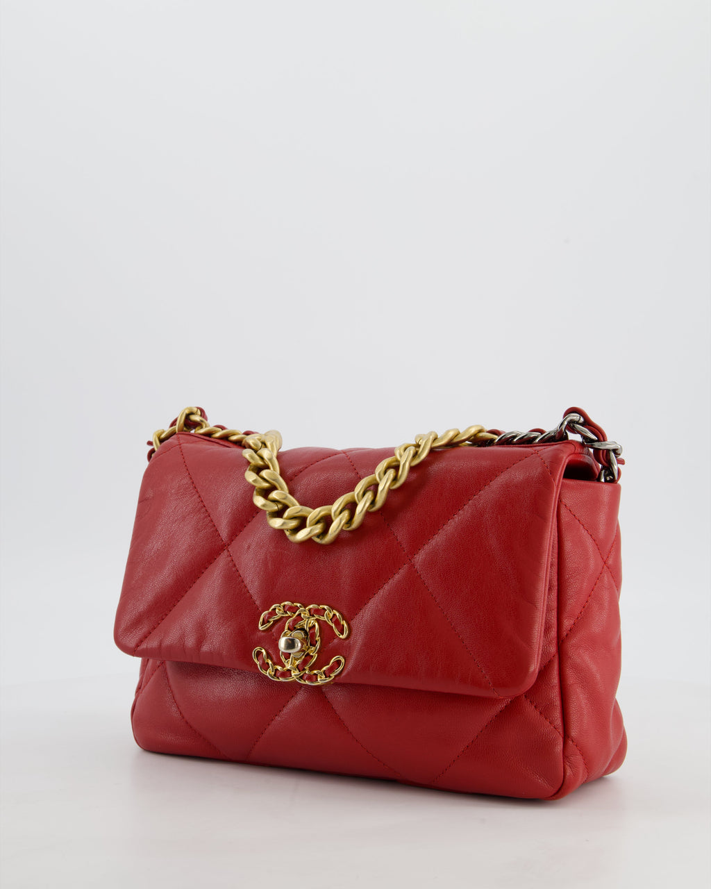 Chanel 19 Small Flap Bag in Deep Red Goatskin Leather with Mixed Hardware