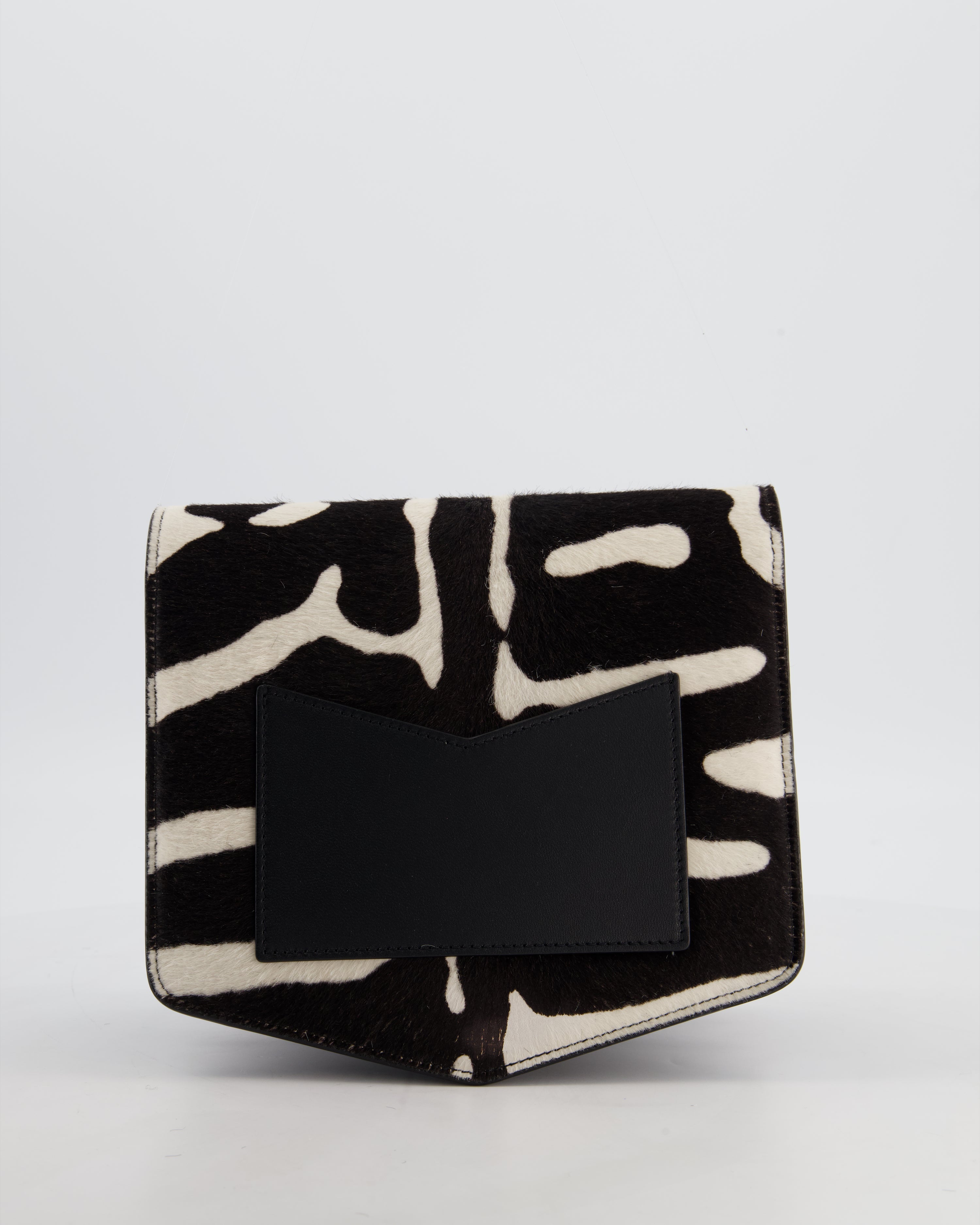 Alaïa Le Papa Leather Trimmed Zebra Print Calf Hair Shoulder Bag with Gold Hardware