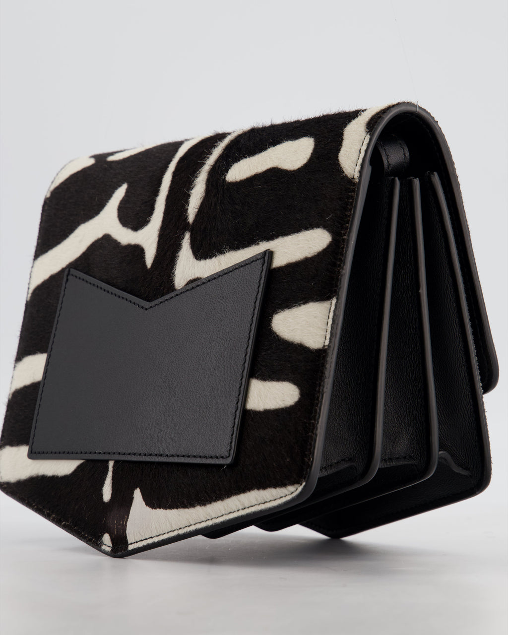 Alaïa Le Papa Leather Trimmed Zebra Print Calf Hair Shoulder Bag with Gold Hardware