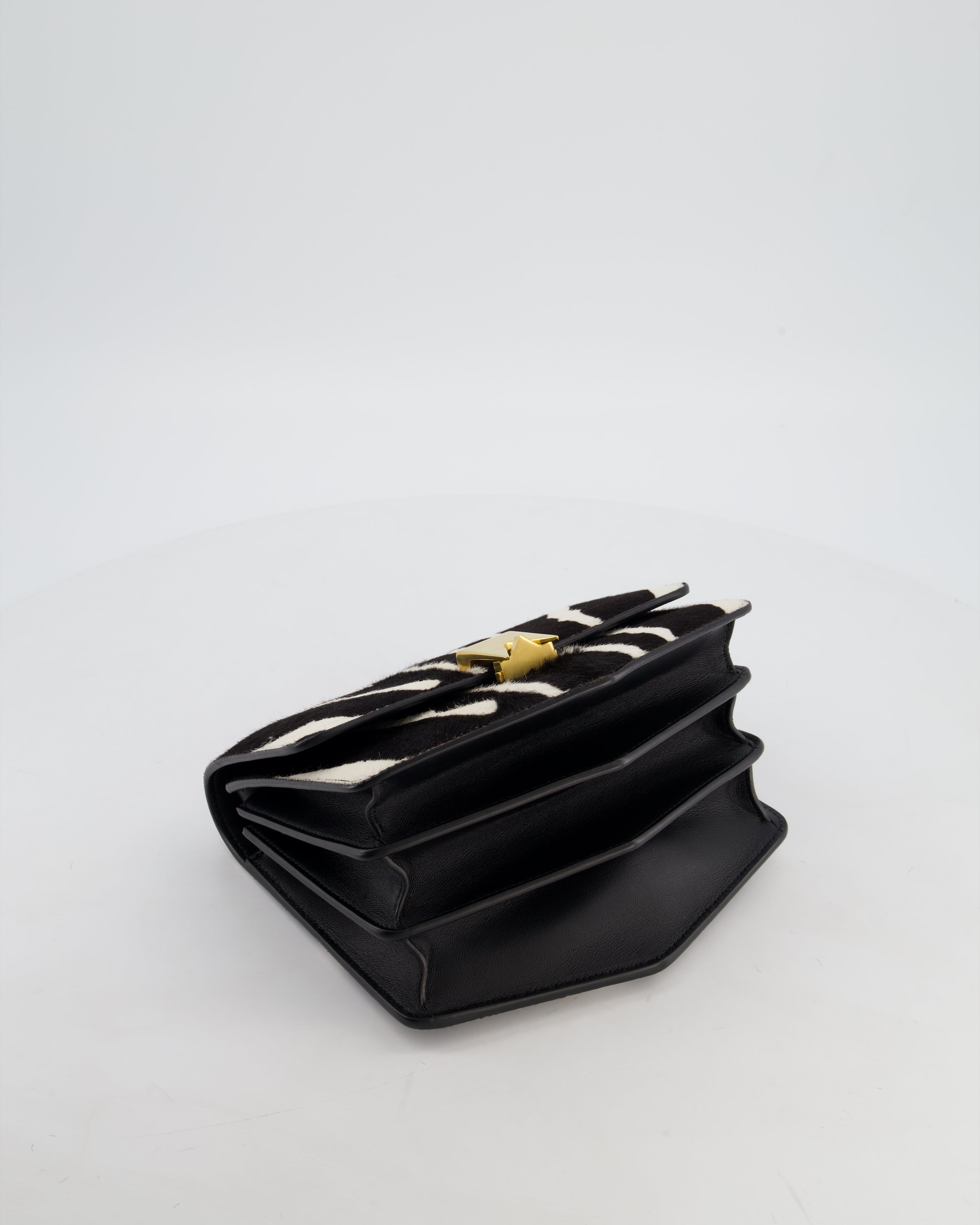Alaïa Le Papa Leather Trimmed Zebra Print Calf Hair Shoulder Bag with Gold Hardware