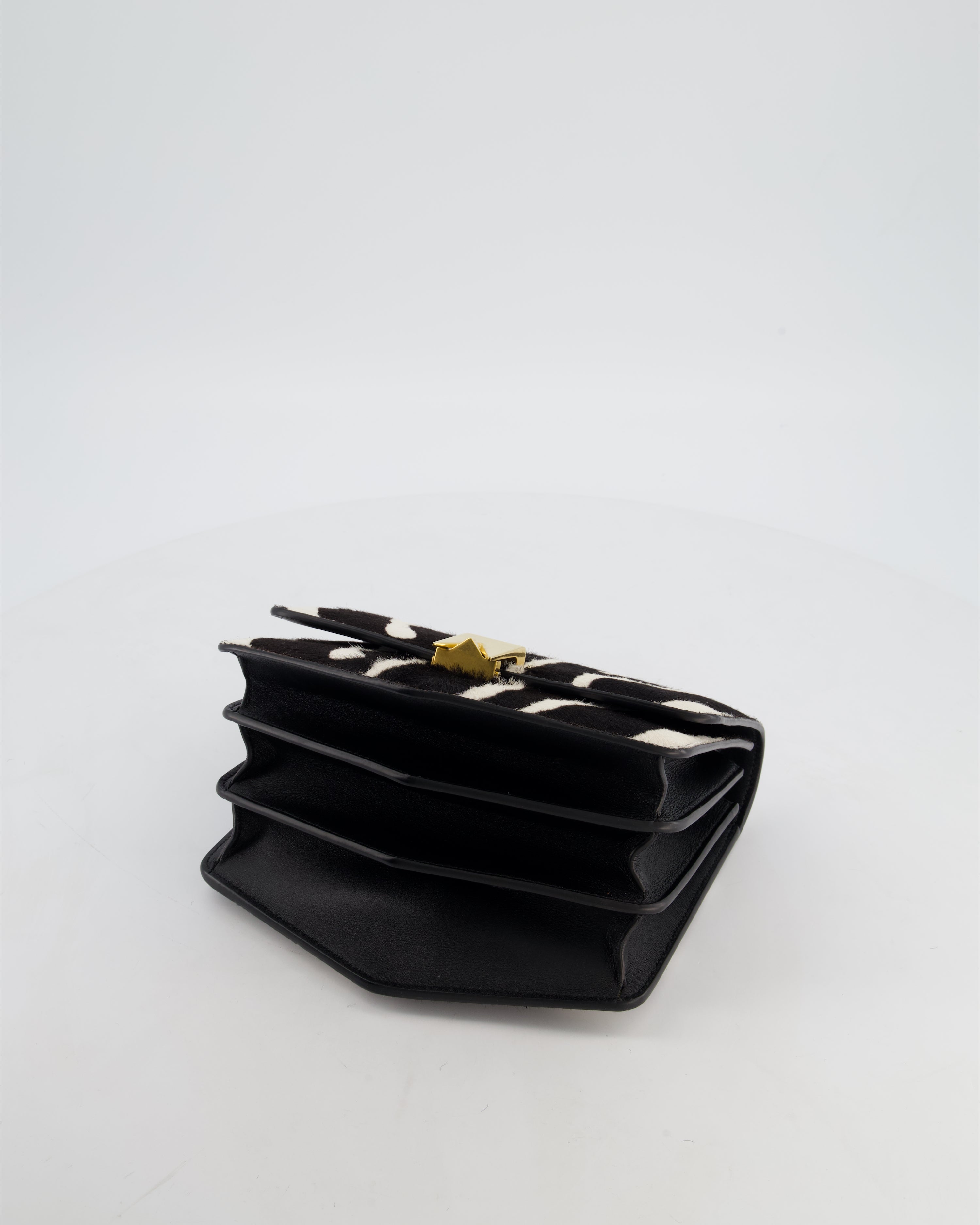 Alaïa Le Papa Leather Trimmed Zebra Print Calf Hair Shoulder Bag with Gold Hardware