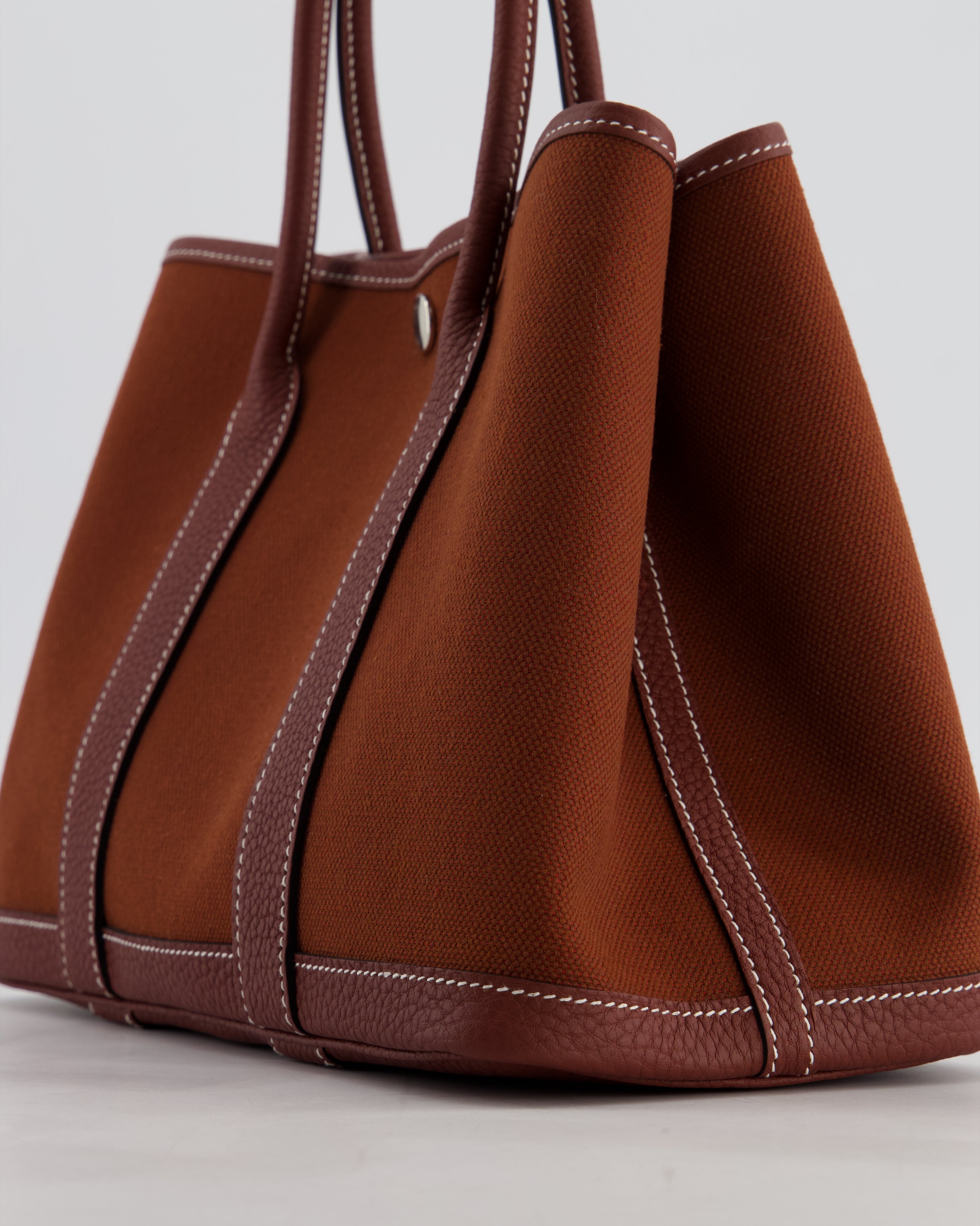 Hermès Garden Party 30 Bag in Rouge H Canvas and Negonda Leather with Palladium Hardware