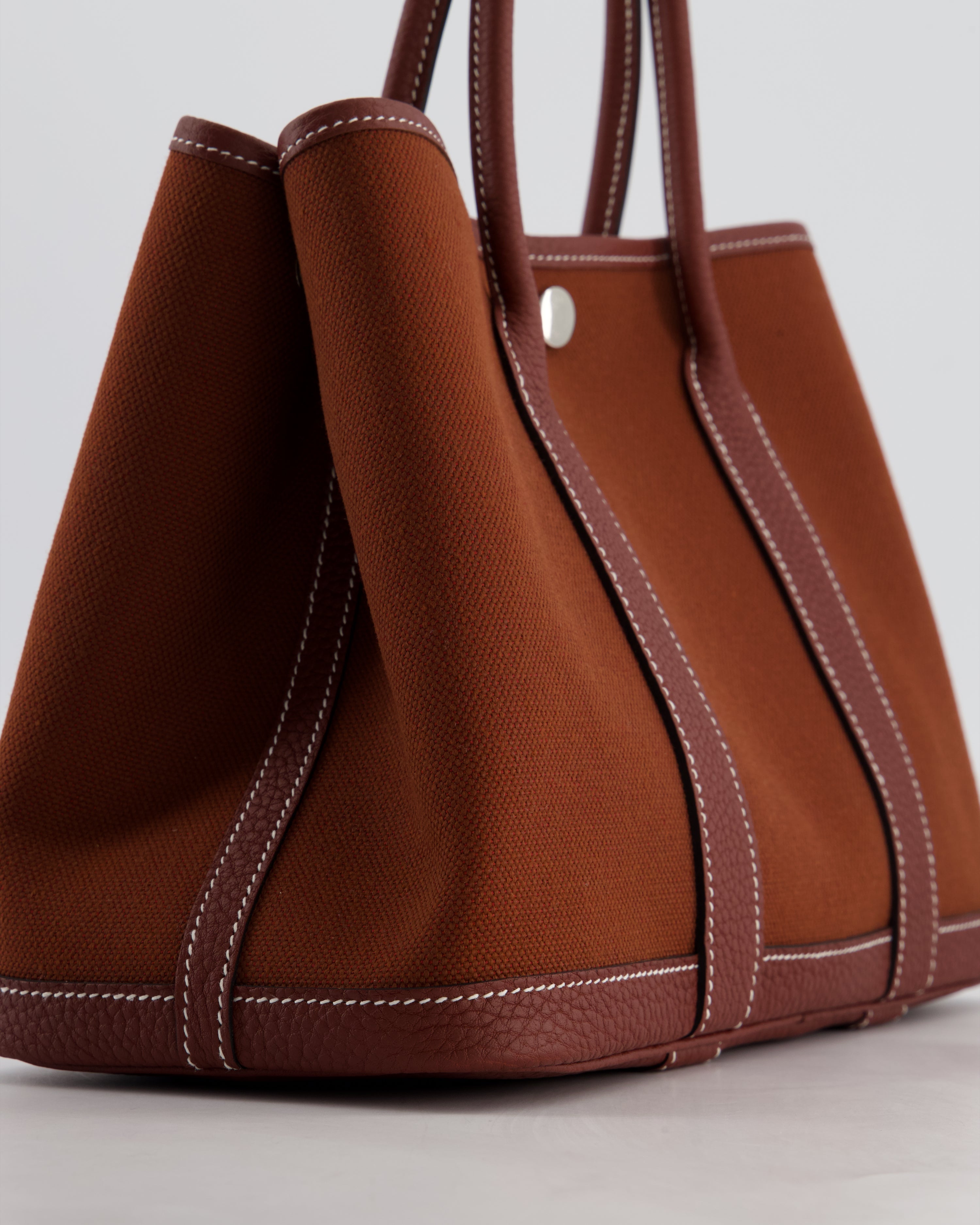 Hermès Garden Party 30 Bag in Rouge H Canvas and Negonda Leather with Palladium Hardware