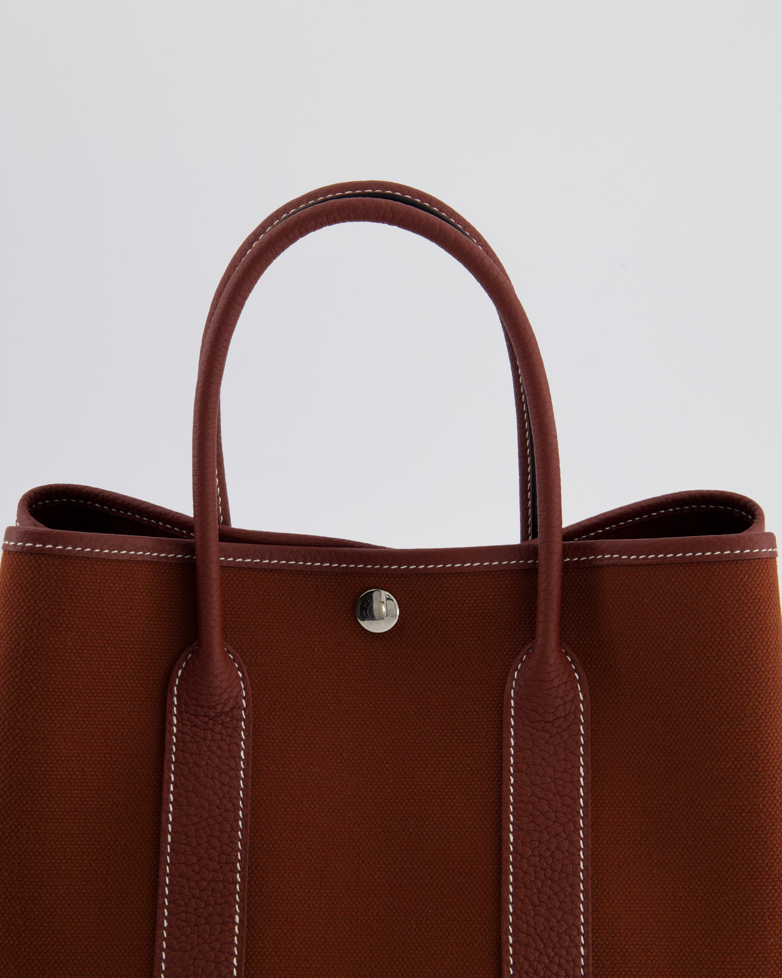 Hermès Garden Party 30 Bag in Rouge H Canvas and Negonda Leather with Palladium Hardware