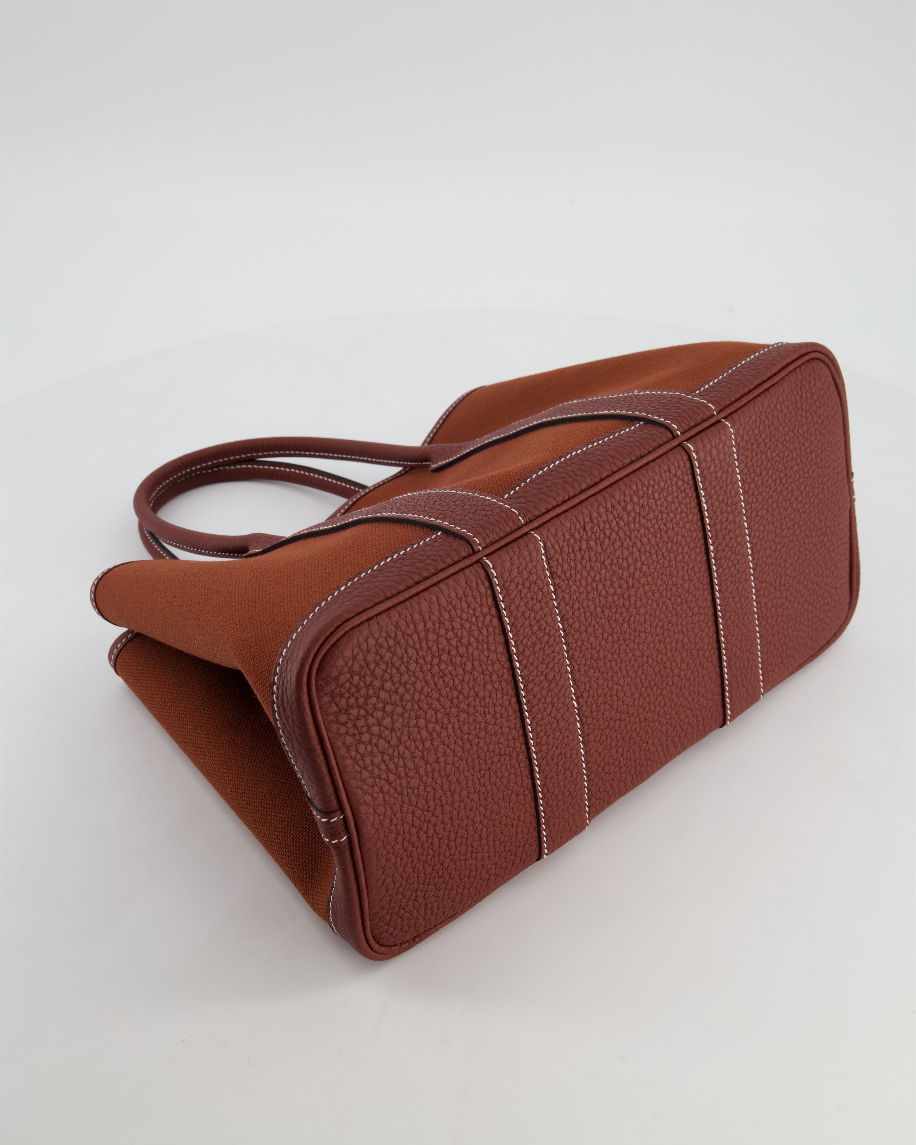 Hermès Garden Party 30 Bag in Rouge H Canvas and Negonda Leather with Palladium Hardware