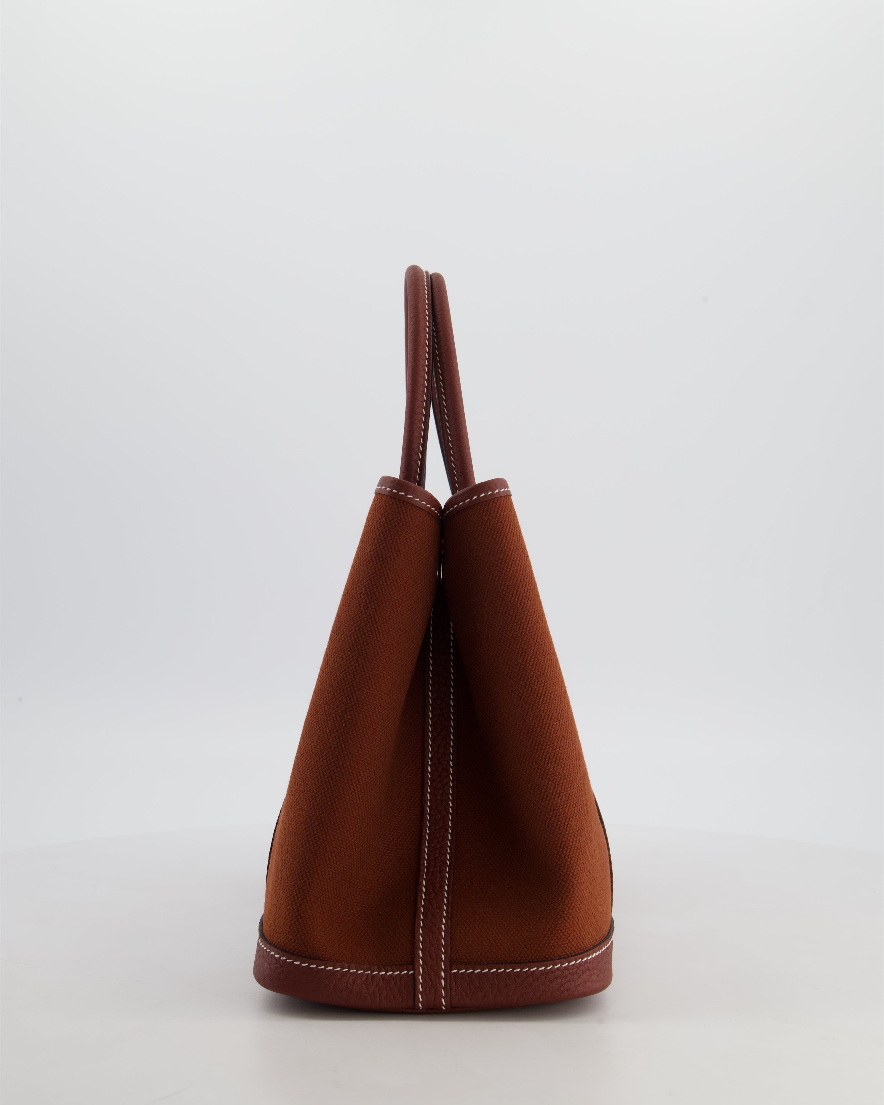 Hermès Garden Party 30 Bag in Rouge H Canvas and Negonda Leather with Palladium Hardware