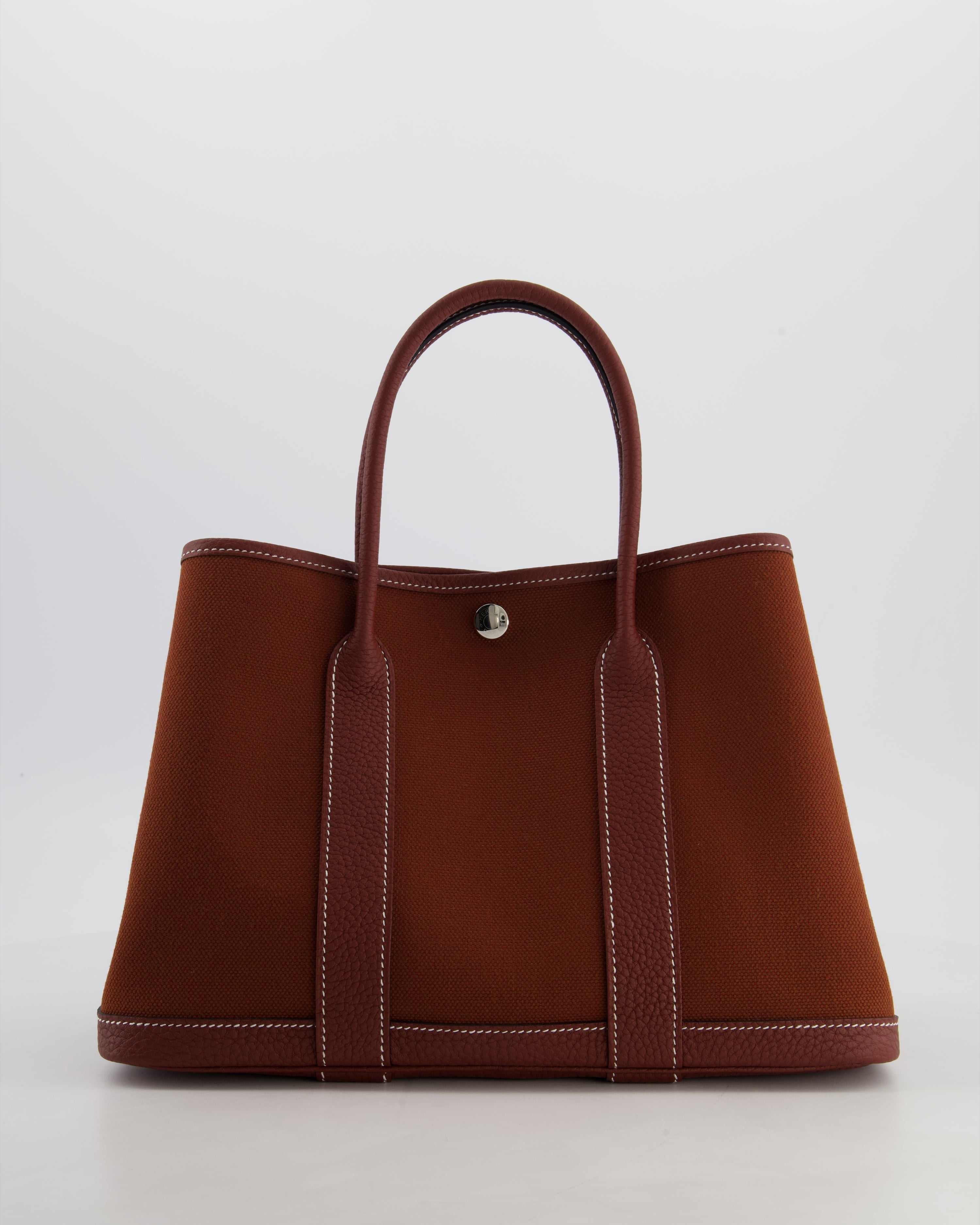 Hermès Garden Party 30 Bag in Rouge H Canvas and Negonda Leather with Palladium Hardware