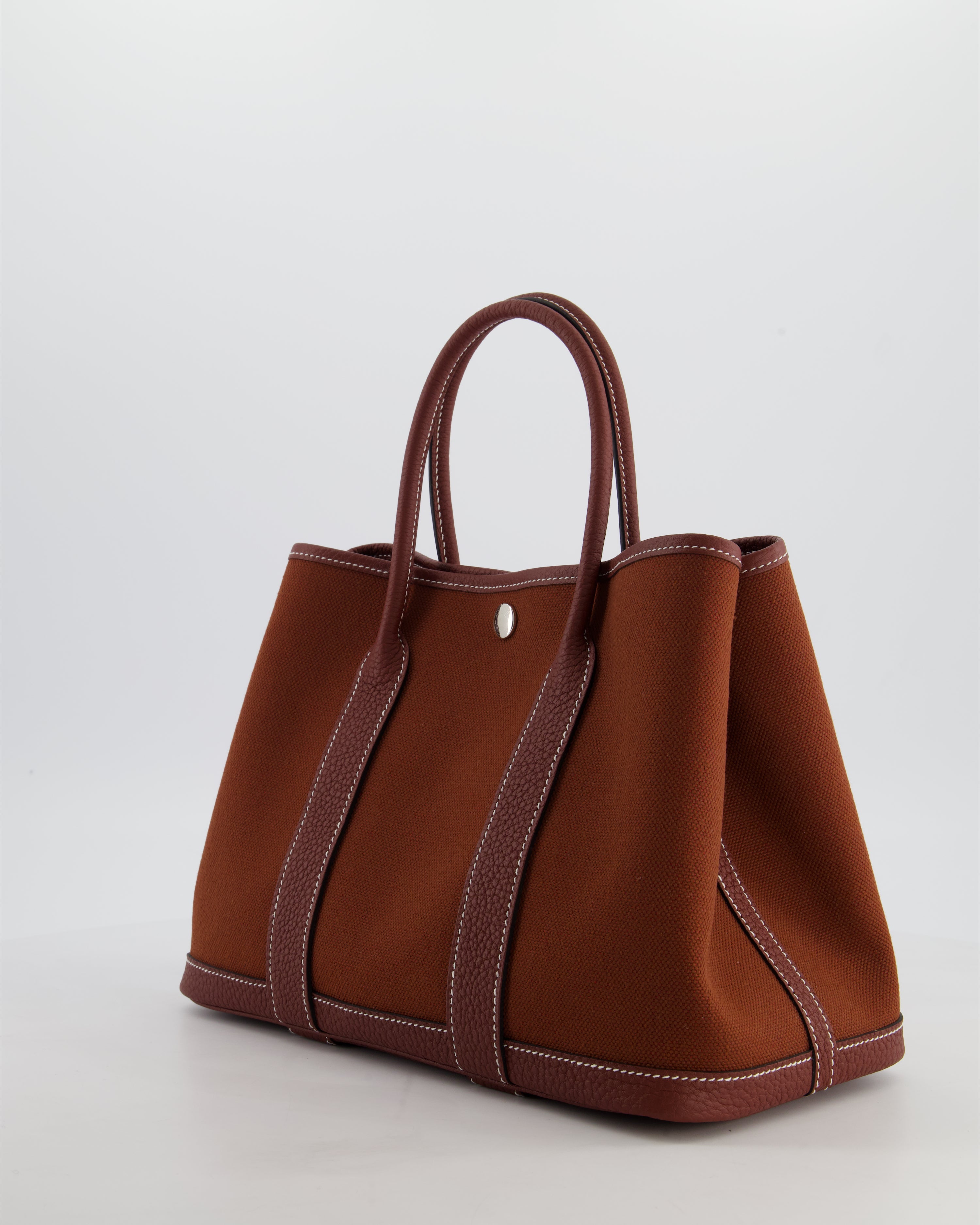 Hermès Garden Party 30 Bag in Rouge H Canvas and Negonda Leather with Palladium Hardware